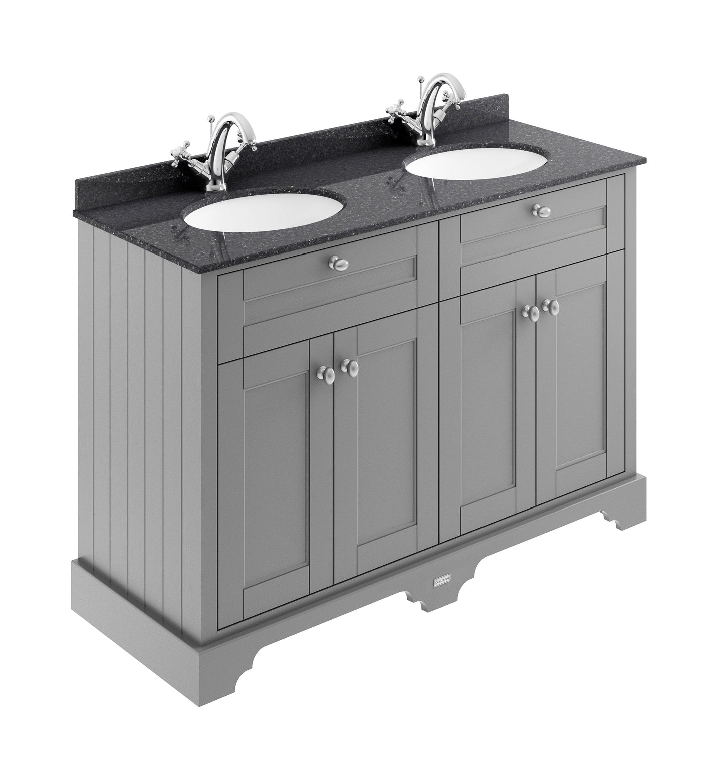 Hudson Reed Old London 1220mm Storm Grey Floor Standing 4 Door Vanity Unit With Black Marble Double Basin