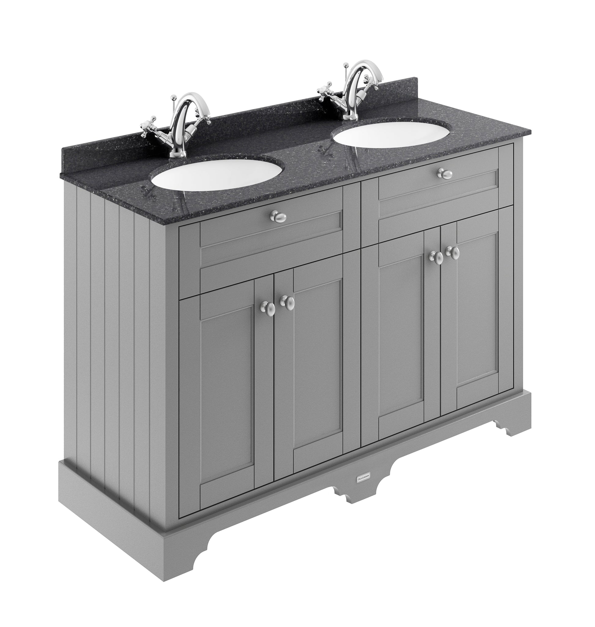 Hudson Reed Old London 1220mm Storm Grey Floor Standing 4 Door Vanity Unit With Black Marble Double Basin