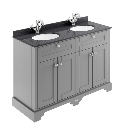 Hudson Reed Old London 1220mm Storm Grey Floor Standing 4 Door Vanity Unit With Black Marble Double Basin