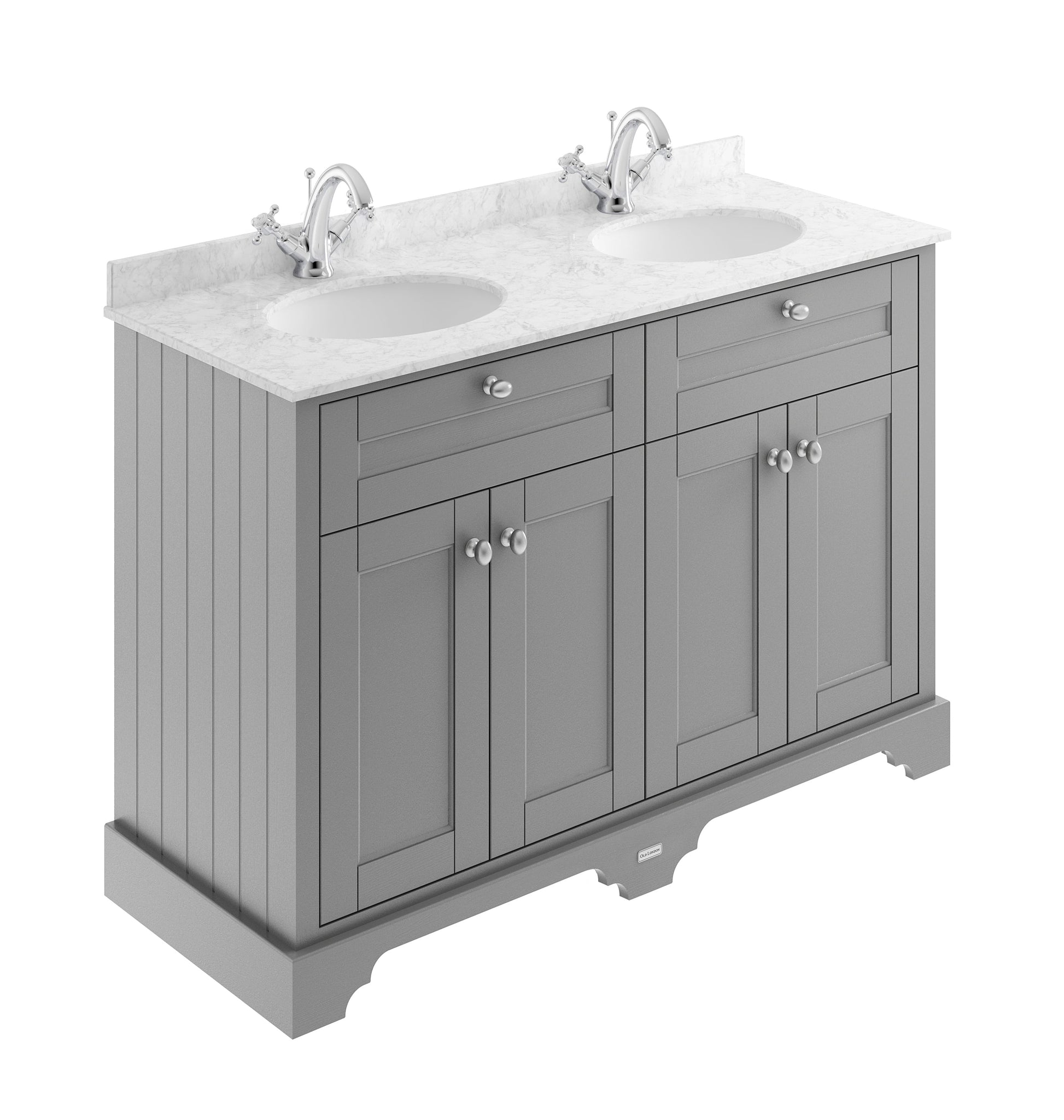 Hudson Reed Old London 1200mm Floor Standing Vanity Unit With 2 Tap Hole Grey Marble Double Basin