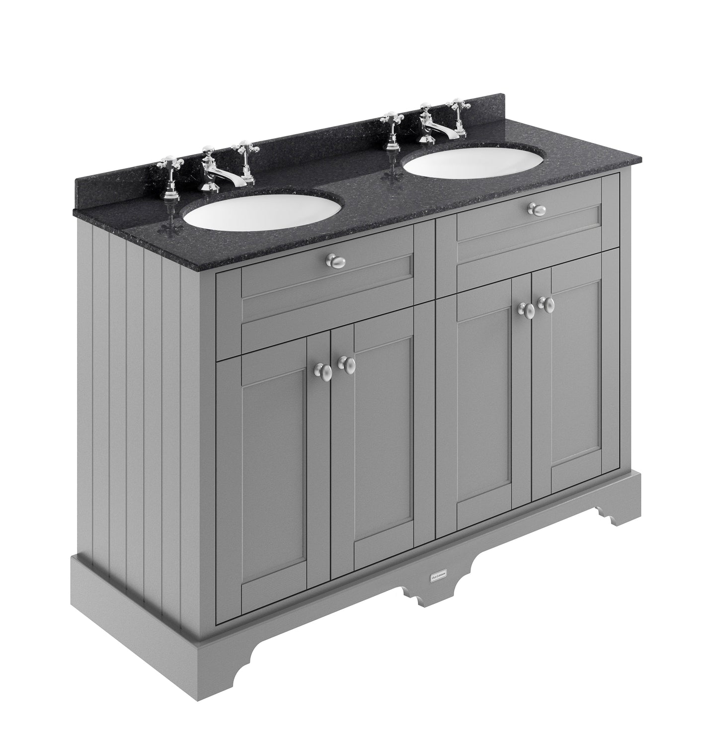 Hudson Reed Old London 1200mm Storm Grey 4 Door Double Basin Vanity Unit With Black Marble Top