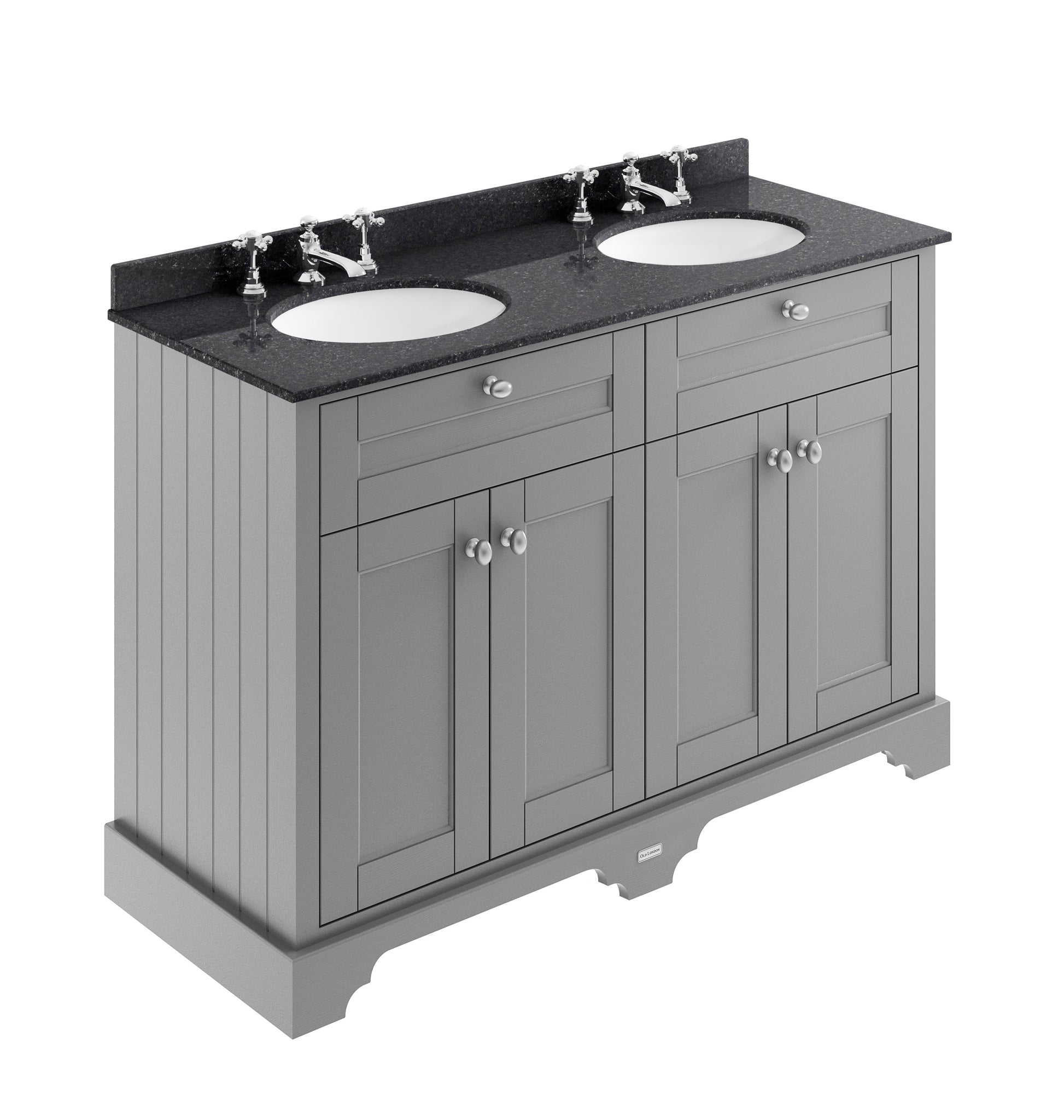 Hudson Reed Old London 1200mm Storm Grey 4 Door Double Basin Vanity Unit With Black Marble Top