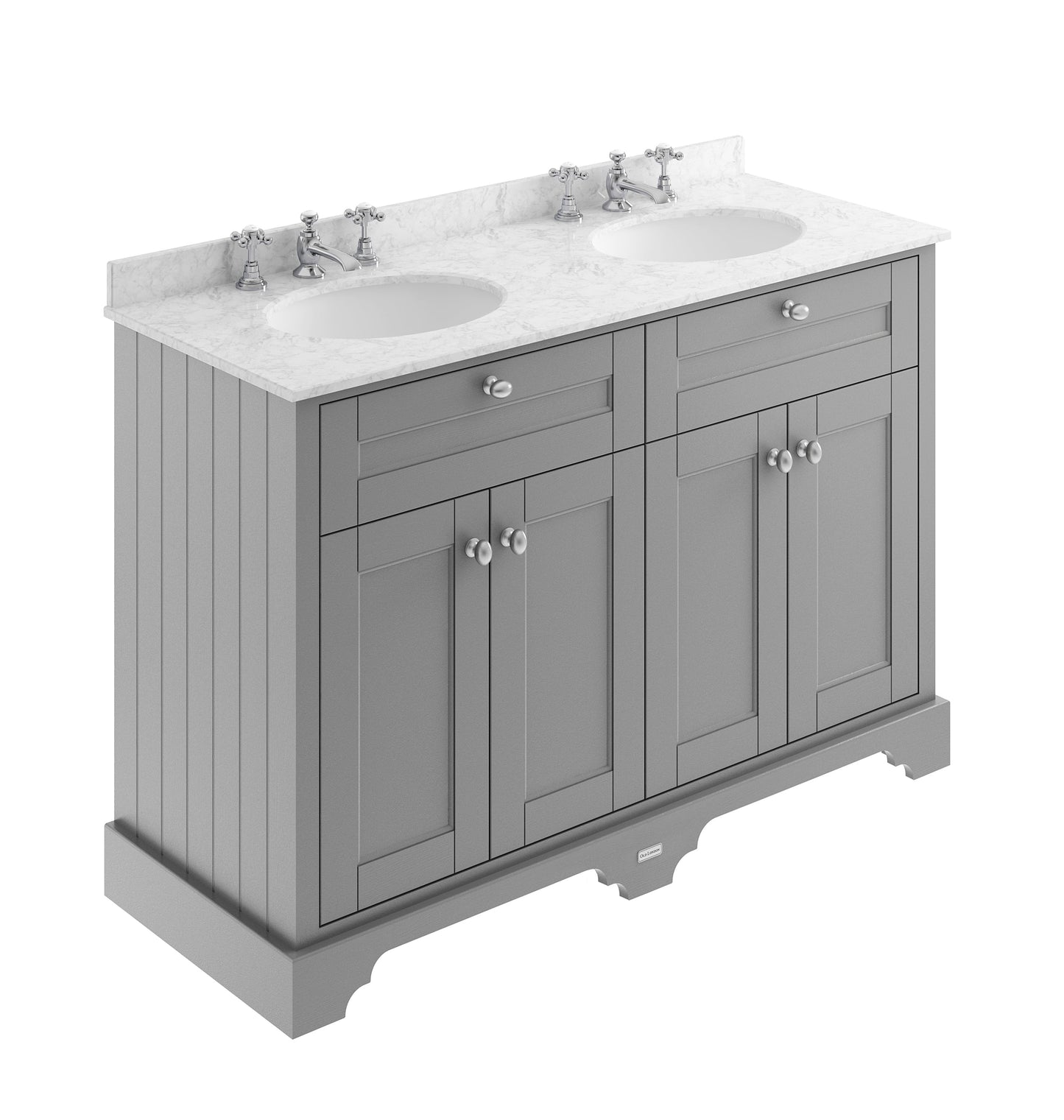 Hudson Reed Old London 1220mm Storm Grey Floor Standing Vanity Unit with Grey Marble Top Double Basin