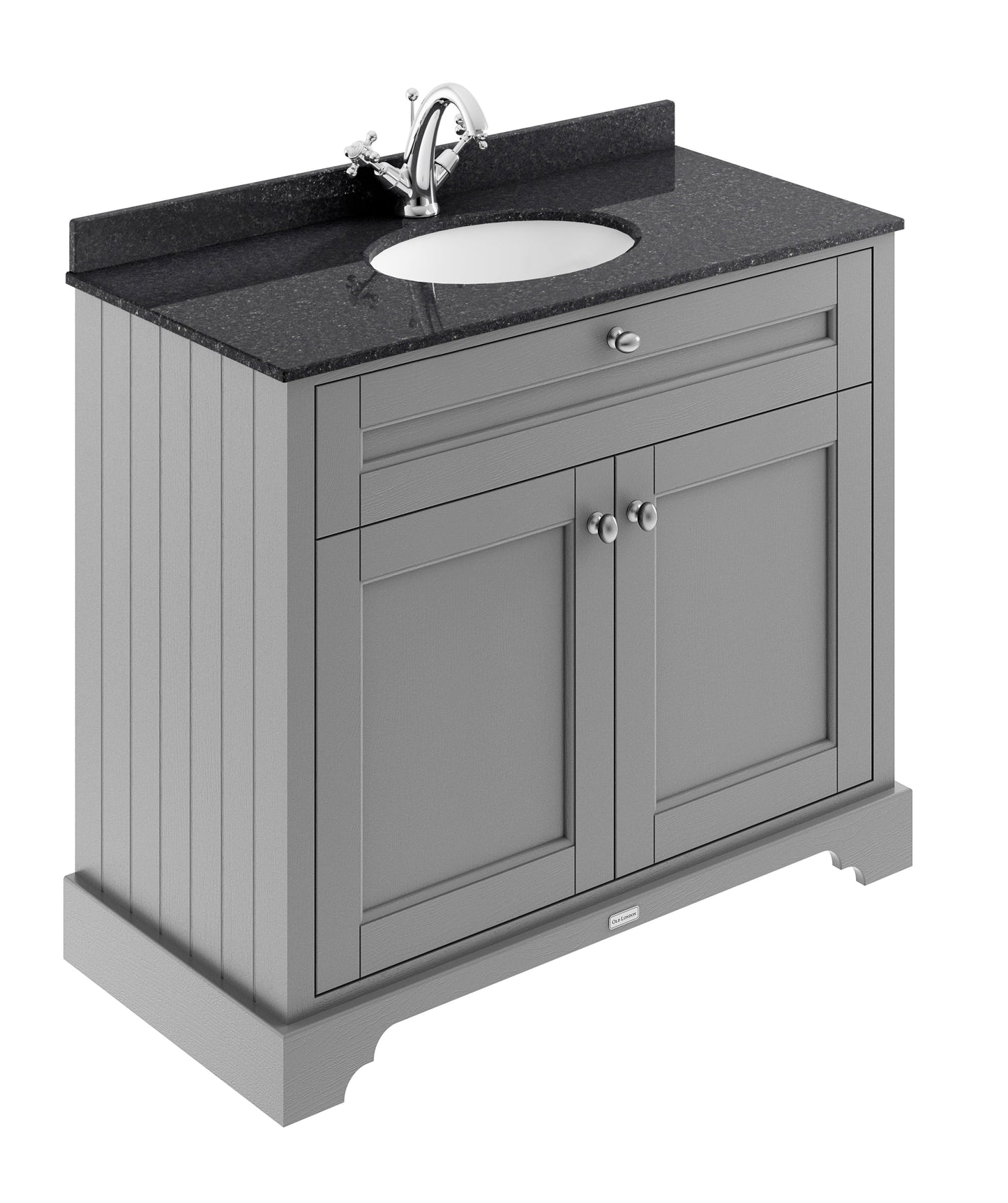 Floor Standing 2 Door Vanity Unit with 1 Tap Hole Black Marble Top 1000mm