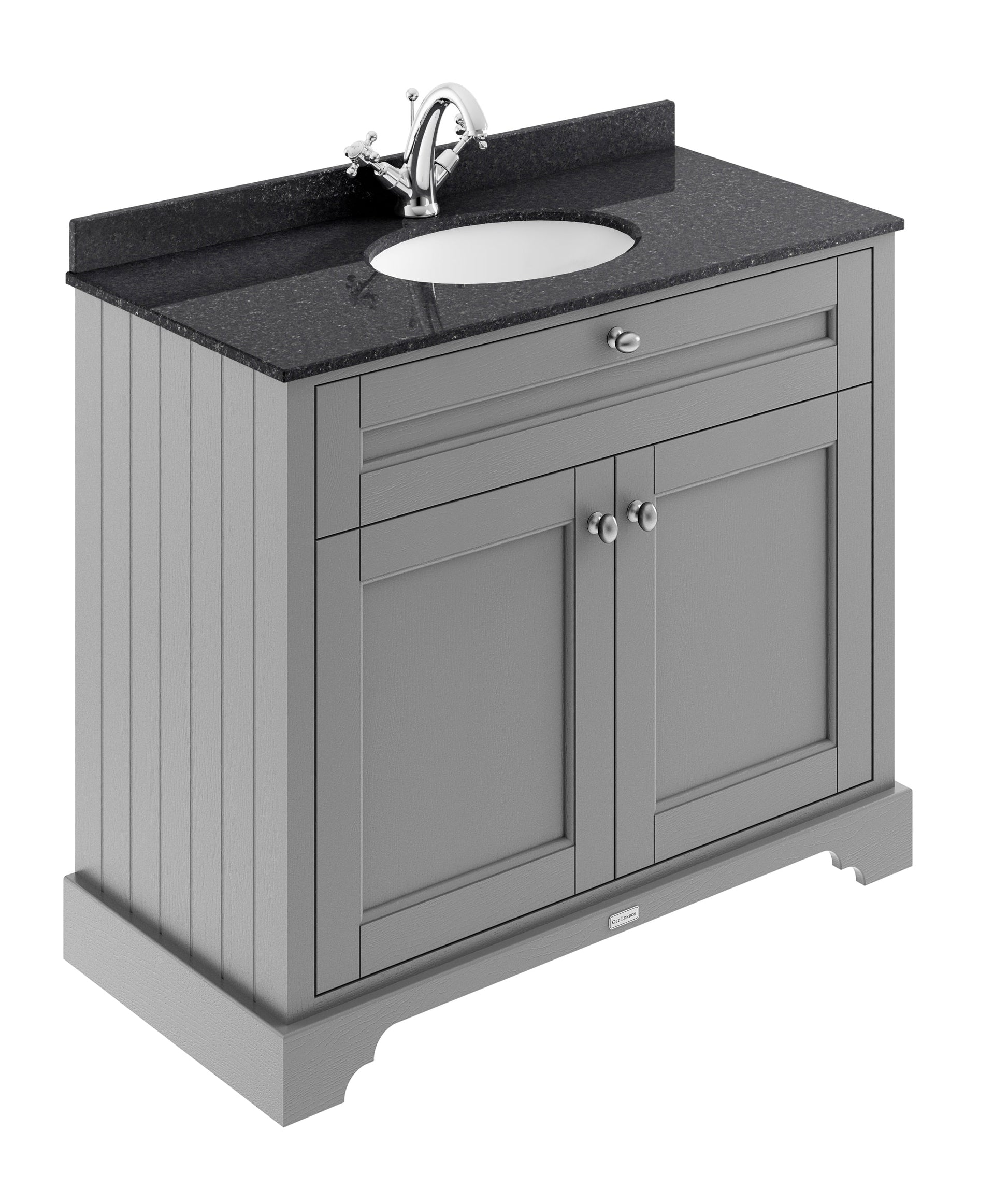 Floor Standing 2 Door Vanity Unit with 1 Tap Hole Black Marble Top 1000mm