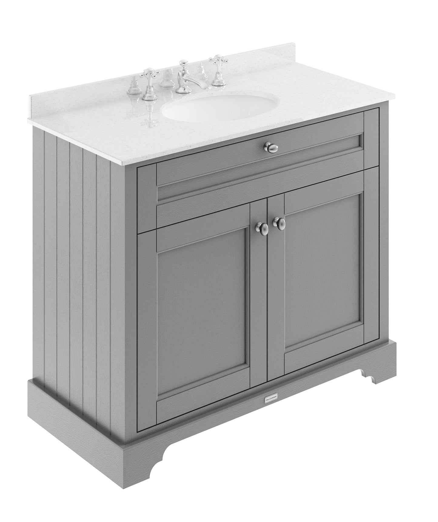 Floor Standing 2 Door Vanity Unit with 1 Tap Hole White Marble Top 1000mm