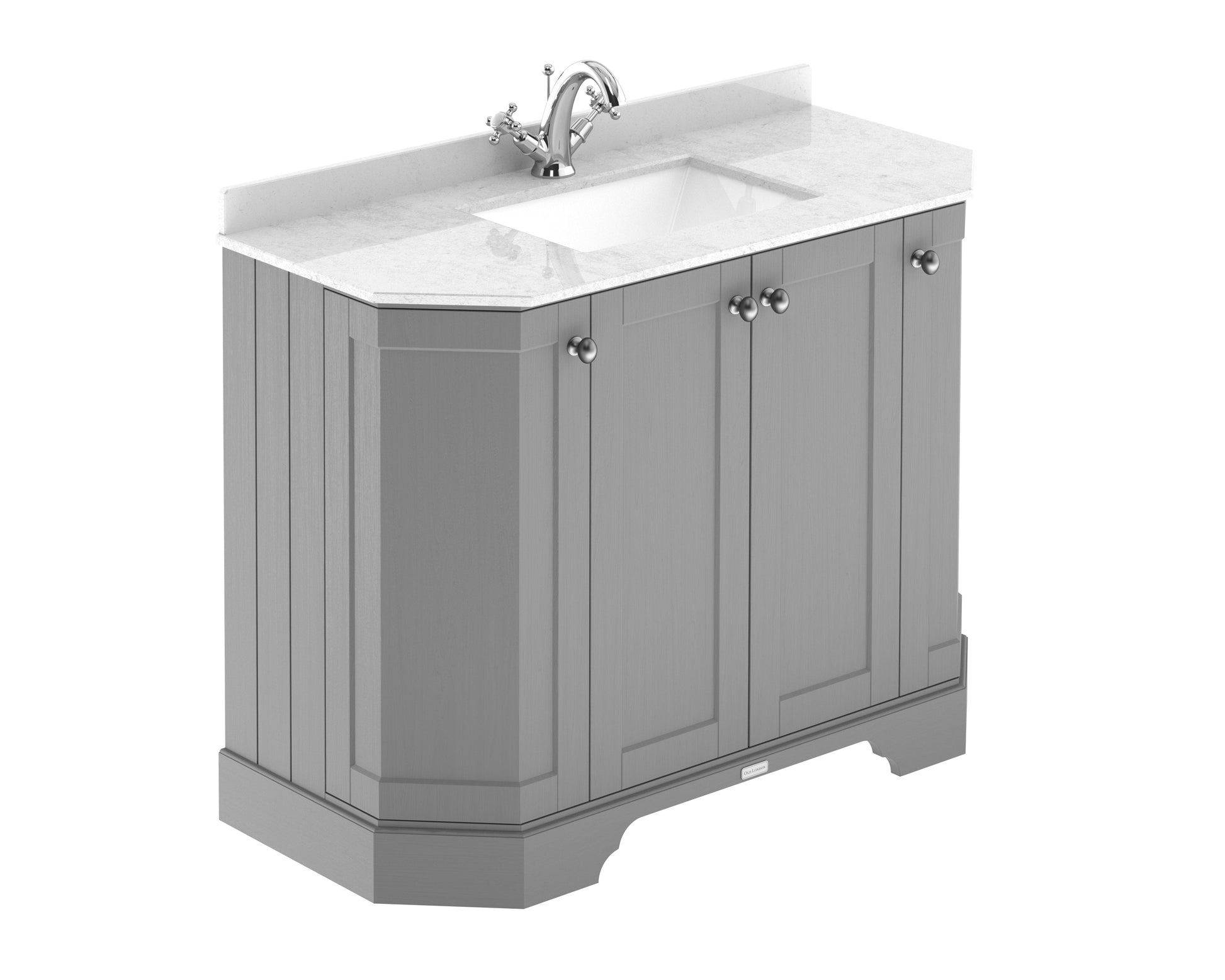 Hudson Reed Old London 1000mm Storm Grey Floor Standing 4 Door Vanity Unit with 1 Tap Hole White Marble Top Basin