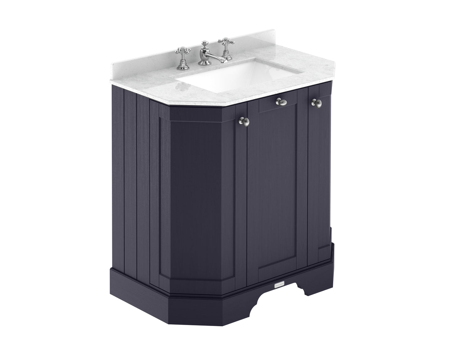 Hudson Reed Old London 750mm Twilight Blue Floor Standing 3 Door Vanity Unit With 3 Tap Hole White Marble Top Basin