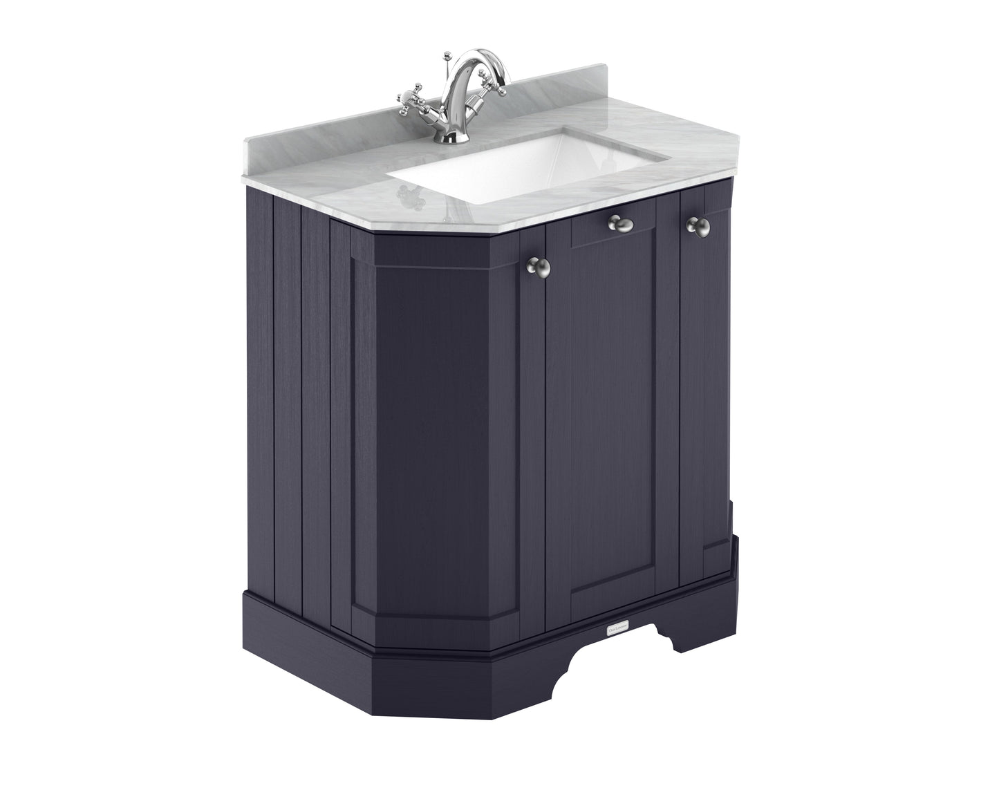Hudson Reed Old London 750mm Twilight Blue Floor Standing 3 Door Vanity Unit With Grey Marble Top Basin