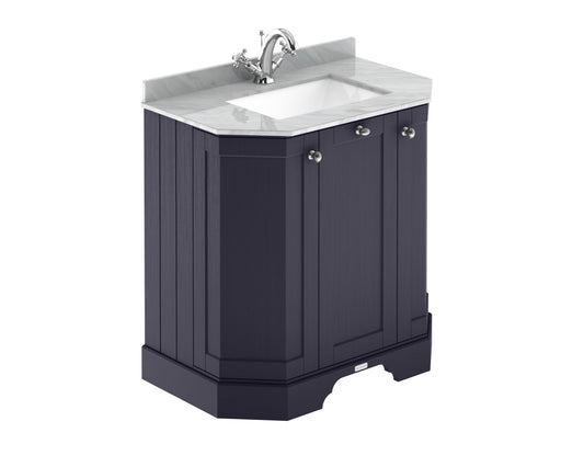 Hudson Reed Old London 750mm Twilight Blue Floor Standing 3 Door Vanity Unit With Grey Marble Top Basin
