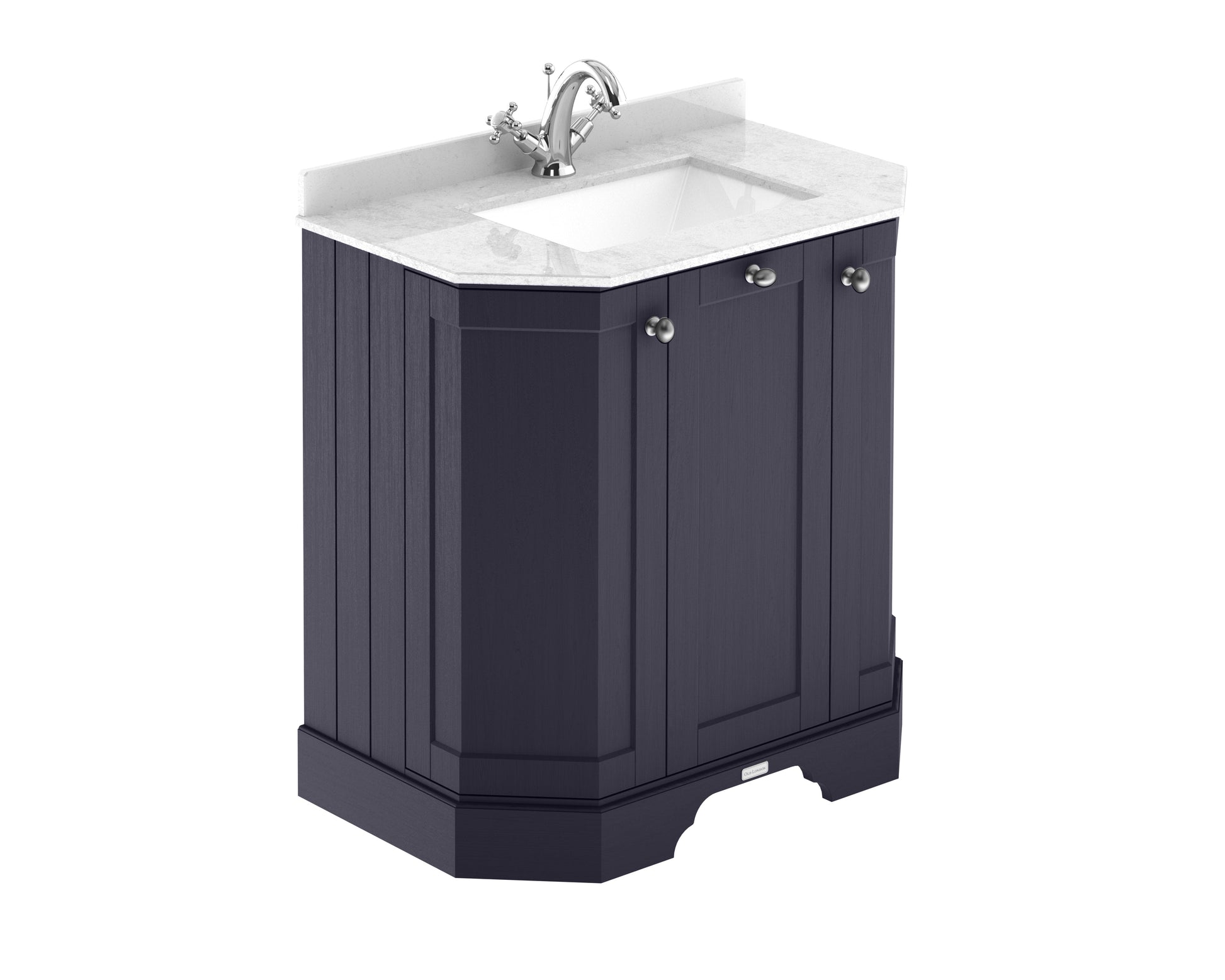 Floor Standing 3 Door Angled Vanity Unit with 1 Tap Hole White Marble Top 750mm