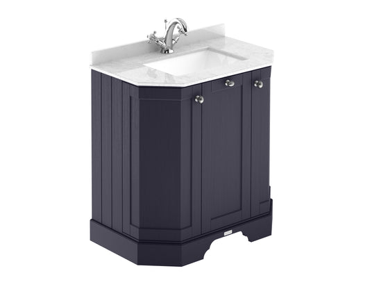 Floor Standing 3 Door Angled Vanity Unit with 1 Tap Hole White Marble Top 750mm