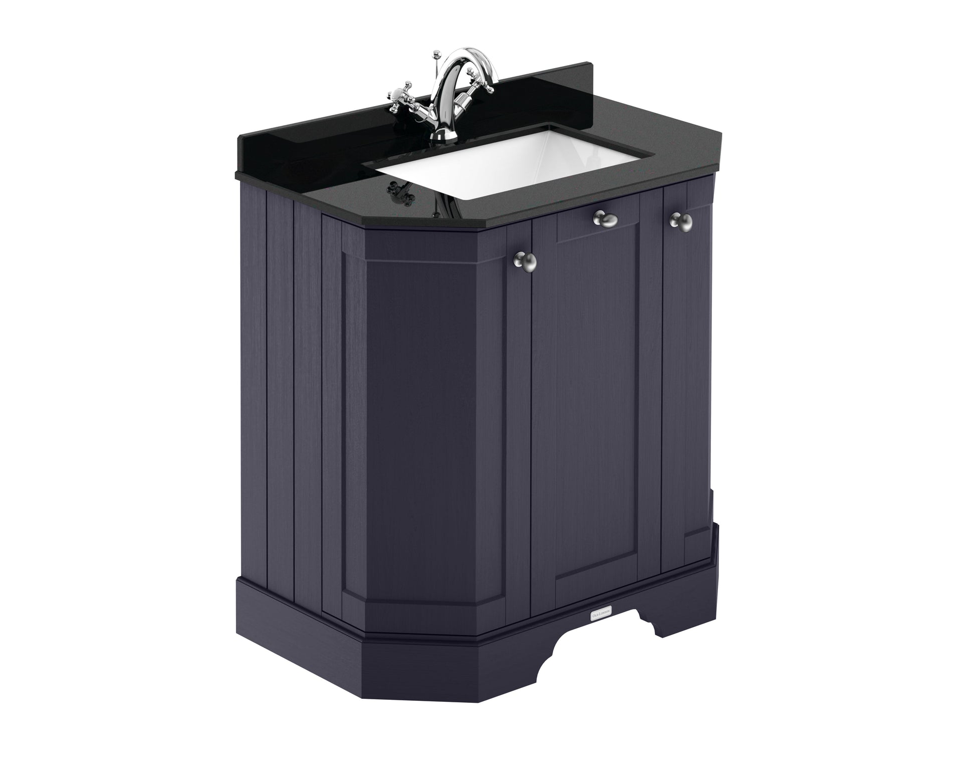 Hudson Reed Old London Twilight Blue Floor Standing 3 Door Vanity Unit With Black Marble Top Basin