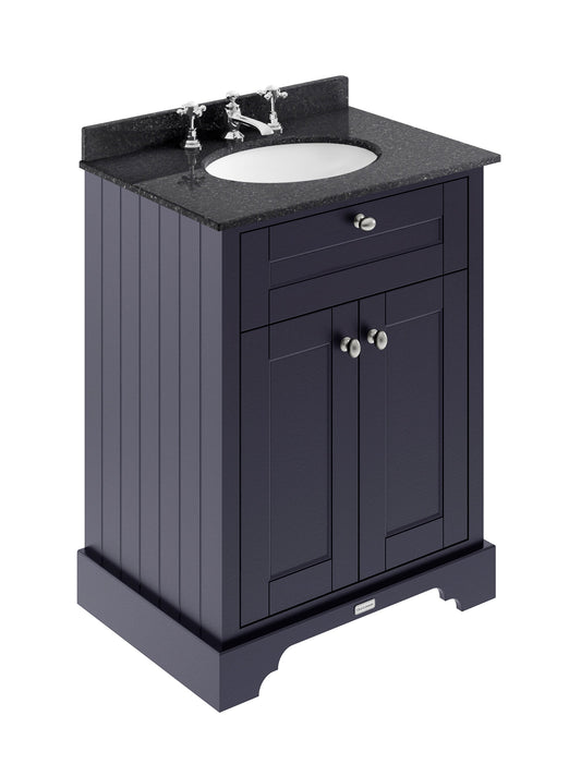 Hudson Reed Old London 600mm Floor Standing 2 Door Vanity Unit with 3 Tap Hole Black Marble Top Basin