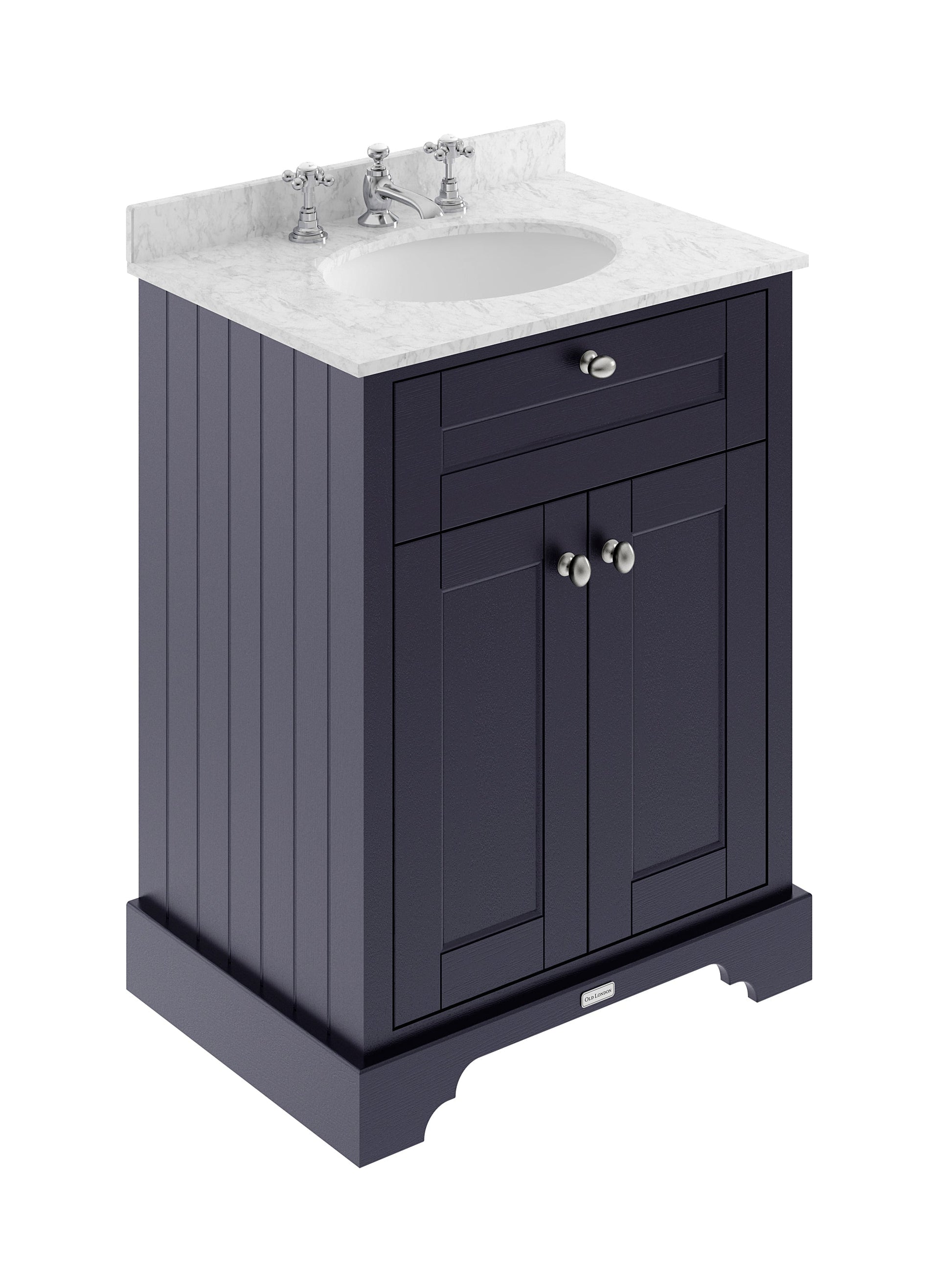Hudson Reed Old London 600mm Floor Standing Vanity Unit With 3 Tap Hole Grey Marble Top Basin