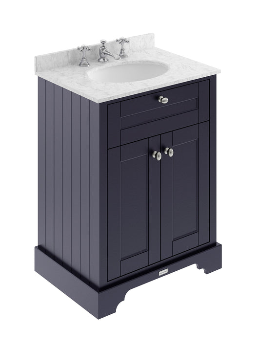 Hudson Reed Old London 600mm Floor Standing Vanity Unit With 3 Tap Hole Grey Marble Top Basin
