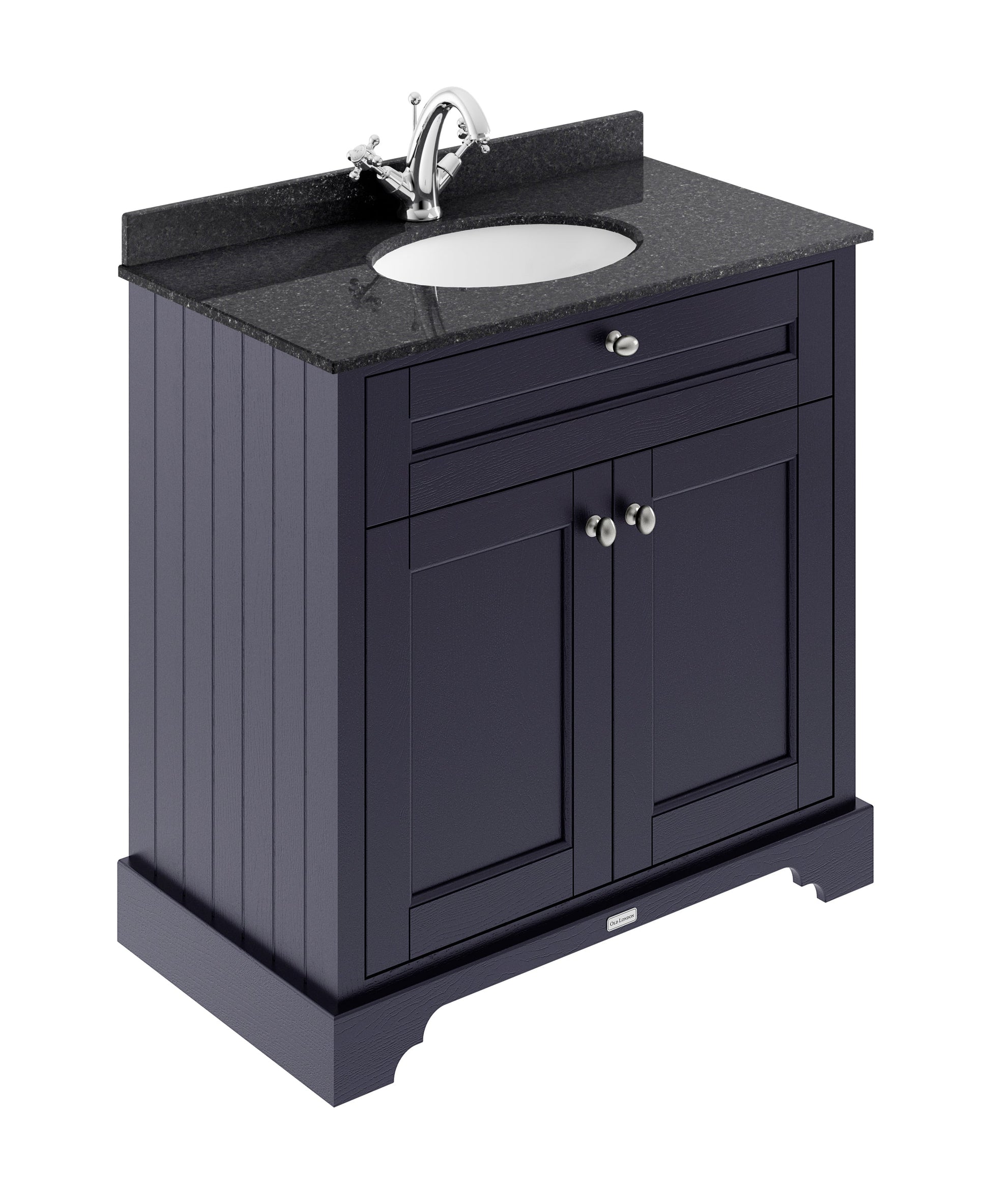 Hudson Reed Old London 820mm Twilight Blue Floor Standing 2 Door Vanity Unit with 1 Tap Hole Black Marble Top Basin