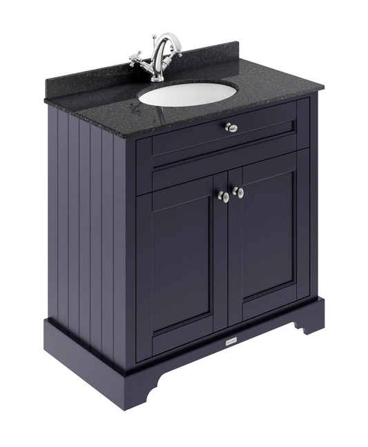 Hudson Reed Old London 820mm Twilight Blue Floor Standing 2 Door Vanity Unit with 1 Tap Hole Black Marble Top Basin