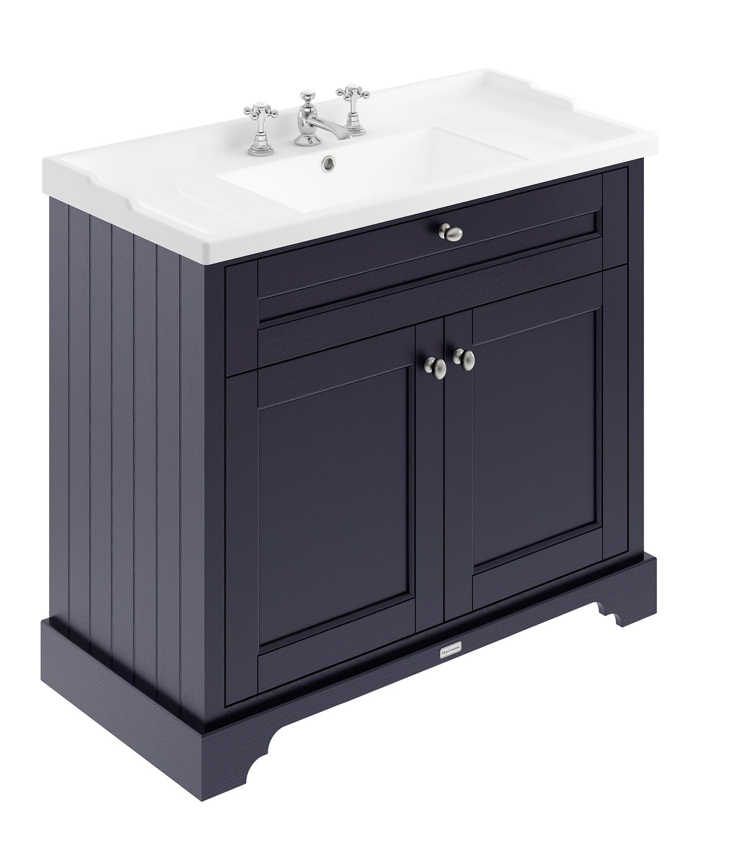 Hudson Reed Old London 1000mm Twilight Blue Floor Standing 2 Door Vanity Unit with 3 Tap Hole Ceramic Basin
