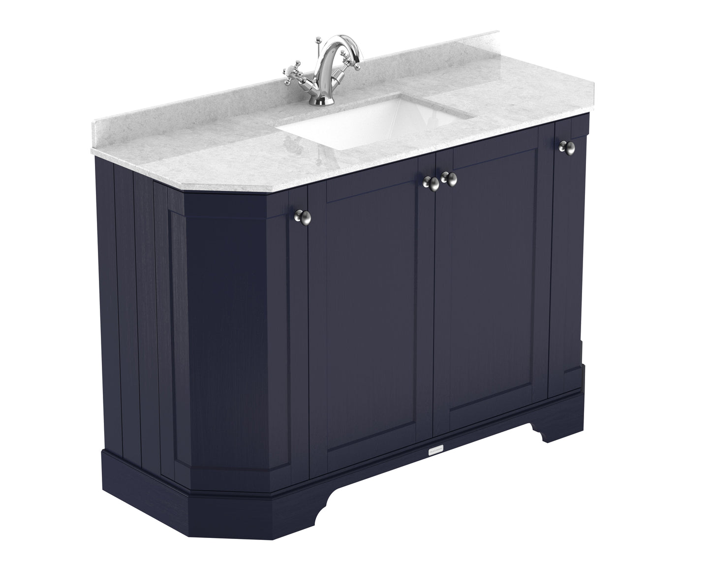 Floor Standing 4 Door Angled Vanity Unit with 1 Tap Hole White Marble Top 1200mm