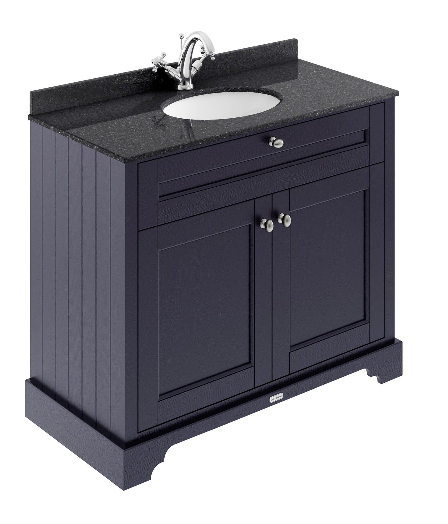 Floor Standing 2 Door Vanity Unit with 1 Tap Hole Black Marble Top 1000mm