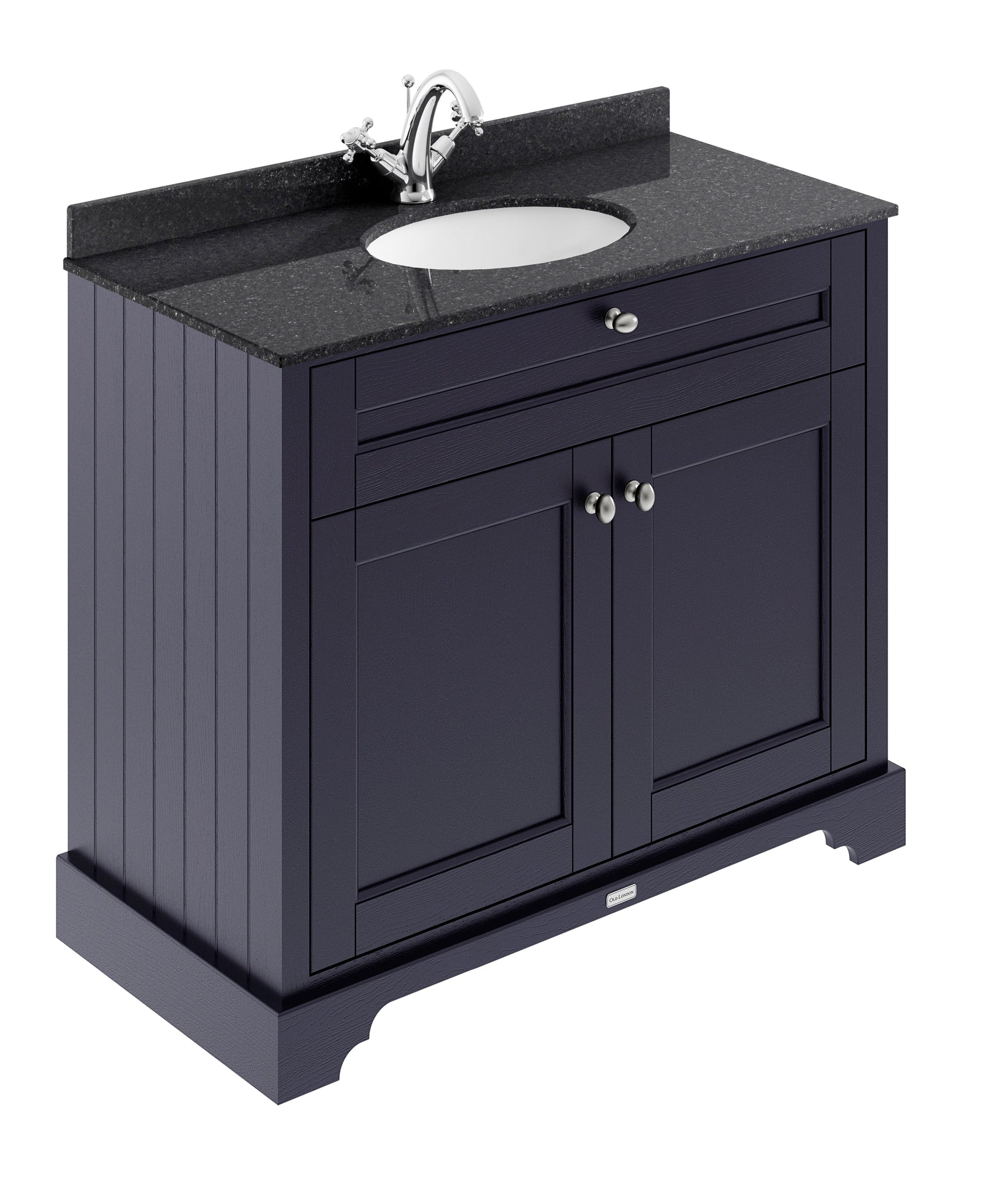 Floor Standing 2 Door Vanity Unit with 1 Tap Hole Black Marble Top 1000mm