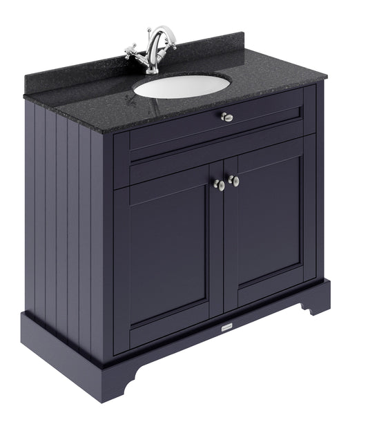 Floor Standing 2 Door Vanity Unit with 1 Tap Hole Black Marble Top 1000mm