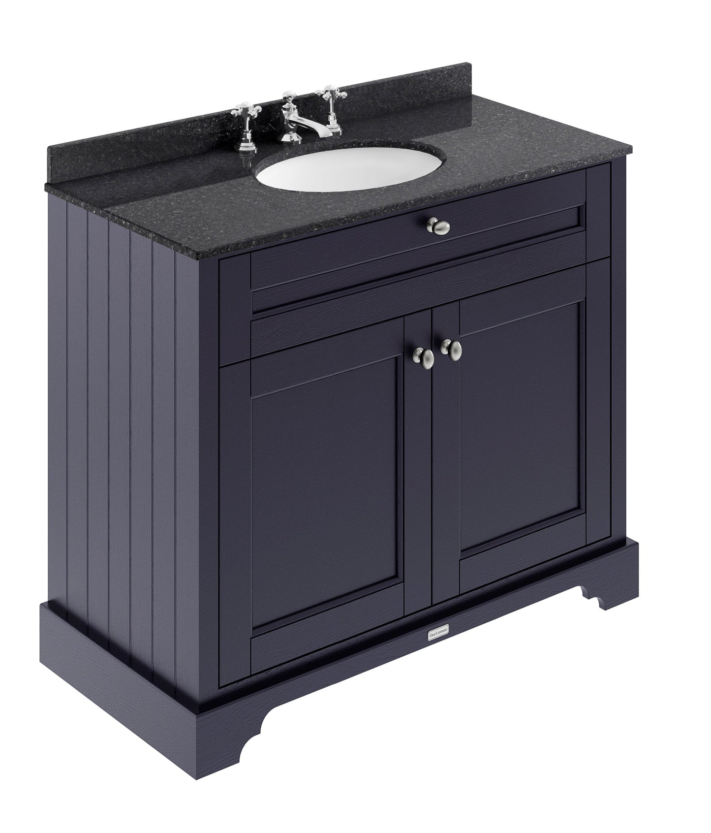 Hudson Reed Old London 1000mm Twilight Blue Floor Standing Vanity Unit With 3 Tap Hole Black Marble Top Basin