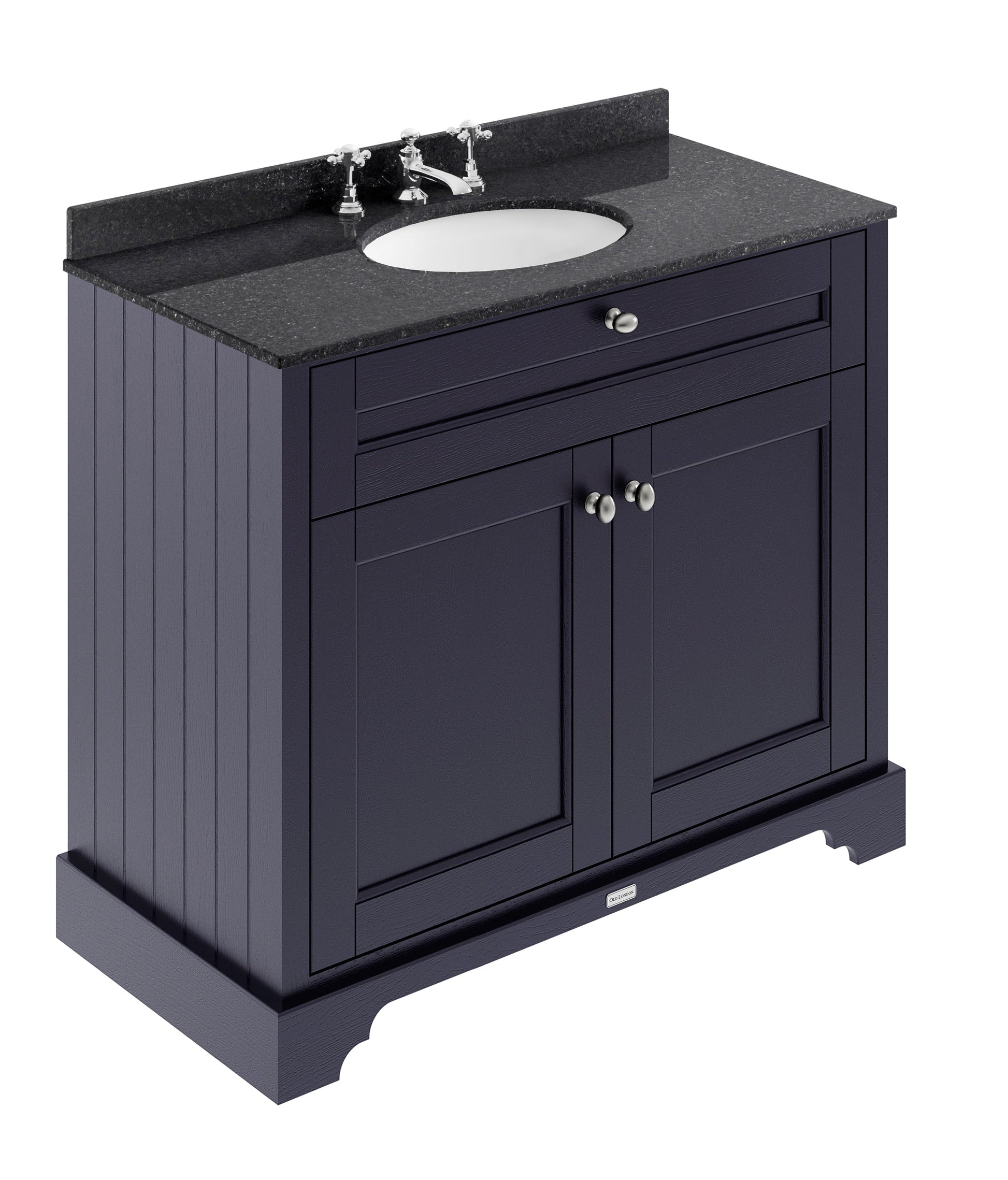 Hudson Reed Old London 1000mm Twilight Blue Floor Standing Vanity Unit With 3 Tap Hole Black Marble Top Basin