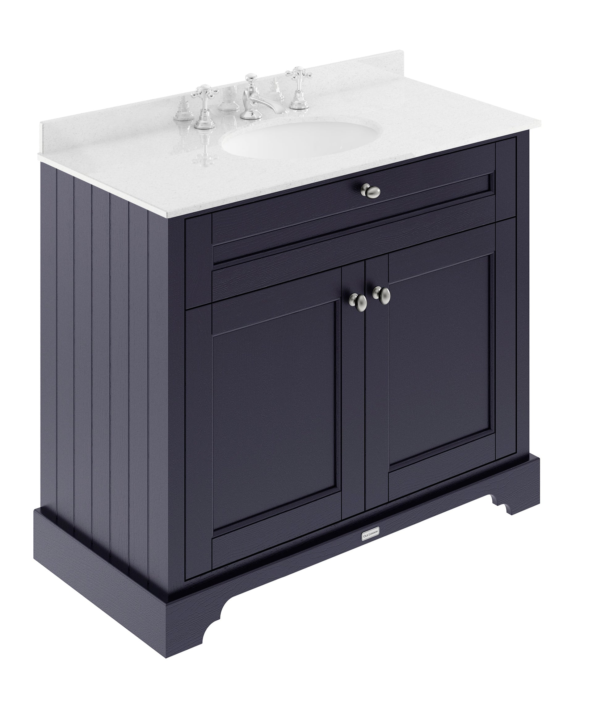 Floor Standing 2 Door Vanity Unit with 1 Tap Hole White Marble Top 1000mm