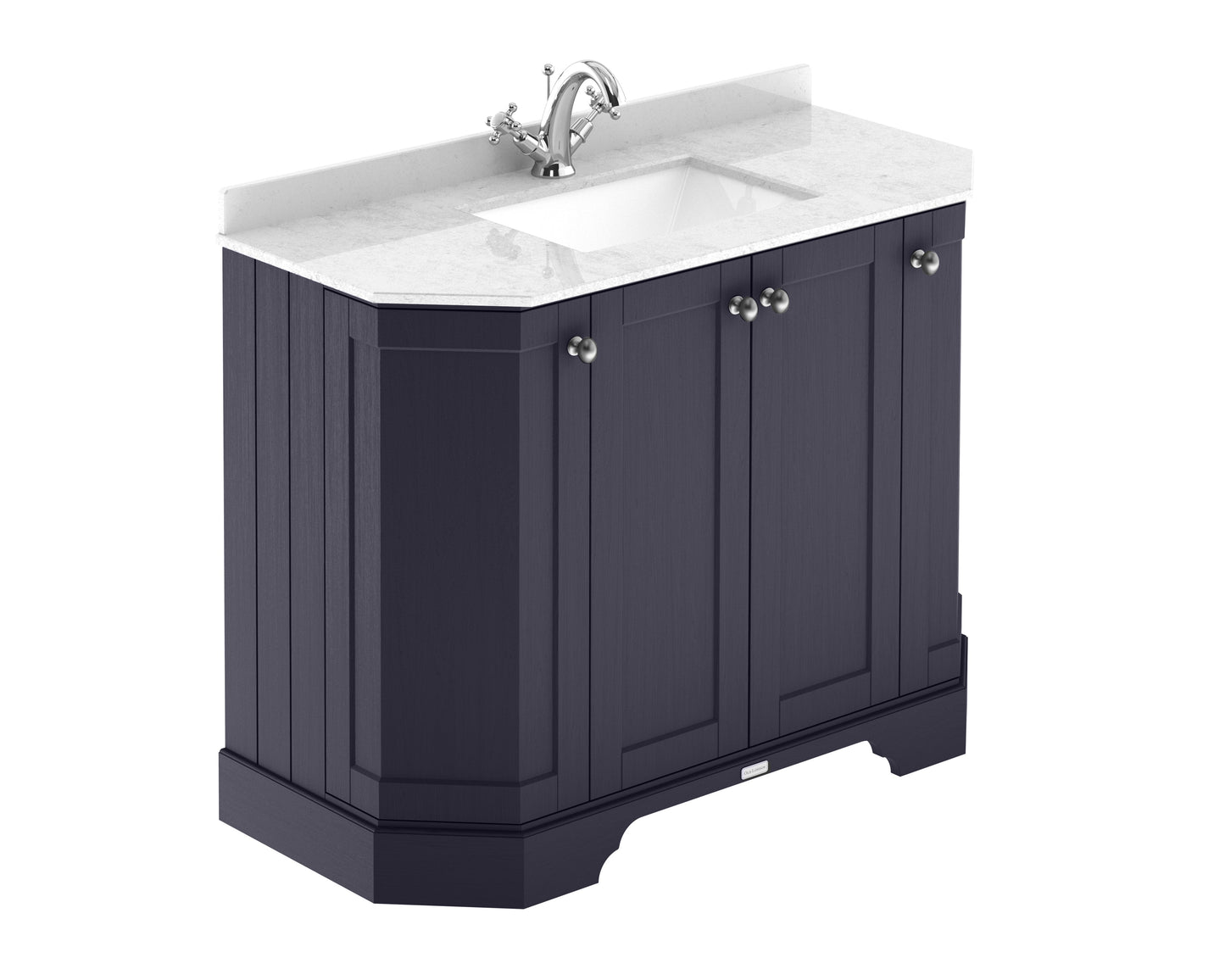 Hudson Reed Old London 1036mm Twilight Blue Floor Standing 4 Door Vanity Unit With White Marble Top Basin