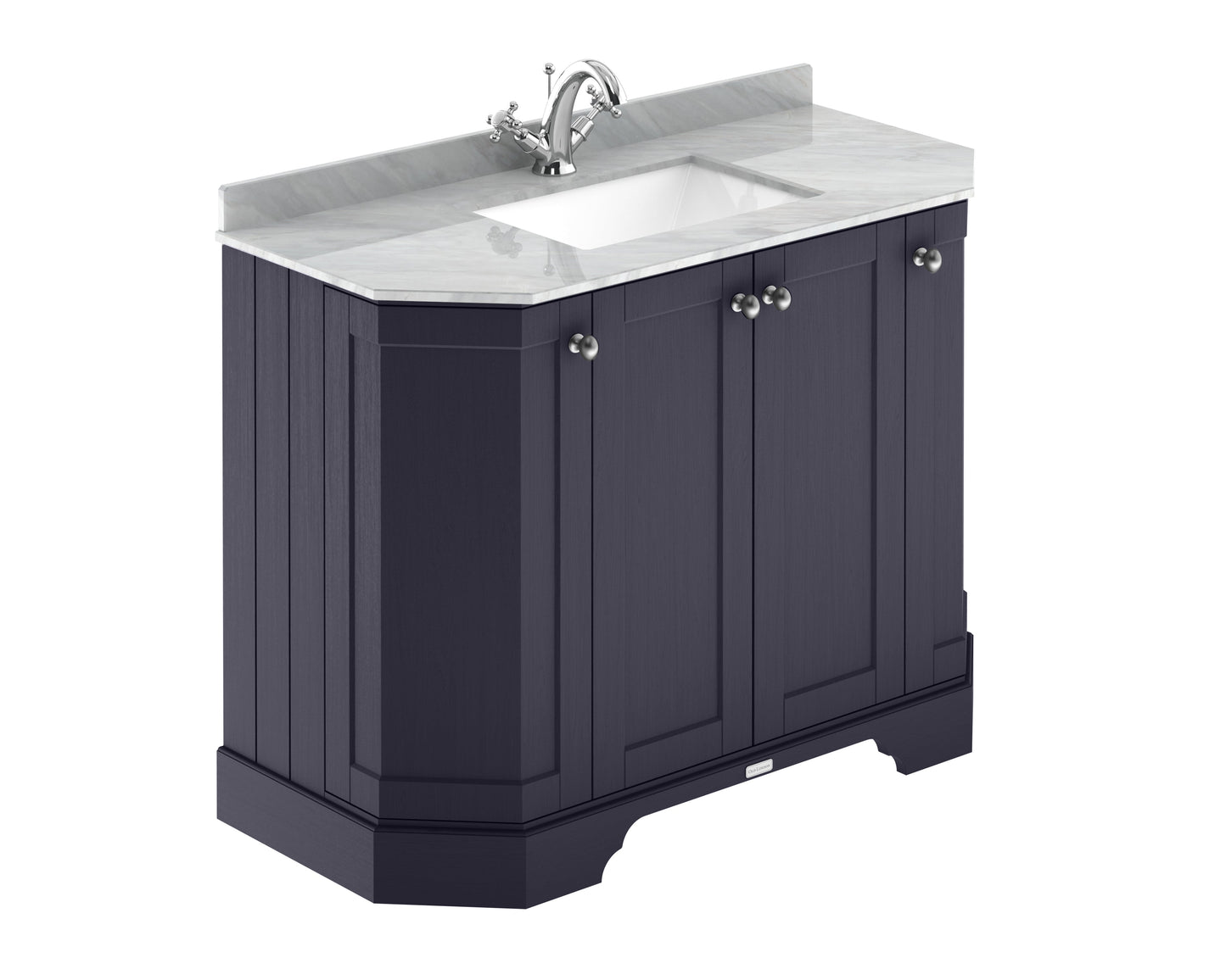 Floor Standing 4 Door Angled Vanity Unit with 1 Tap Hole Grey Marble Top 100mm