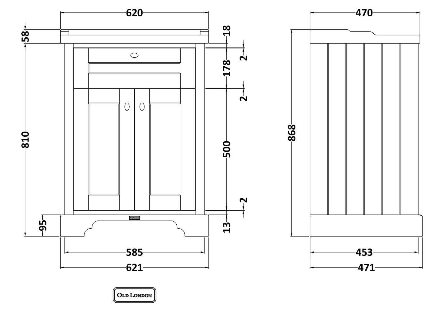 Hudson Reed Old London 600mm Timeless Sand Floor Standing 2 Door Vanity Unit With 1 Tap Hole Ceramic Basin