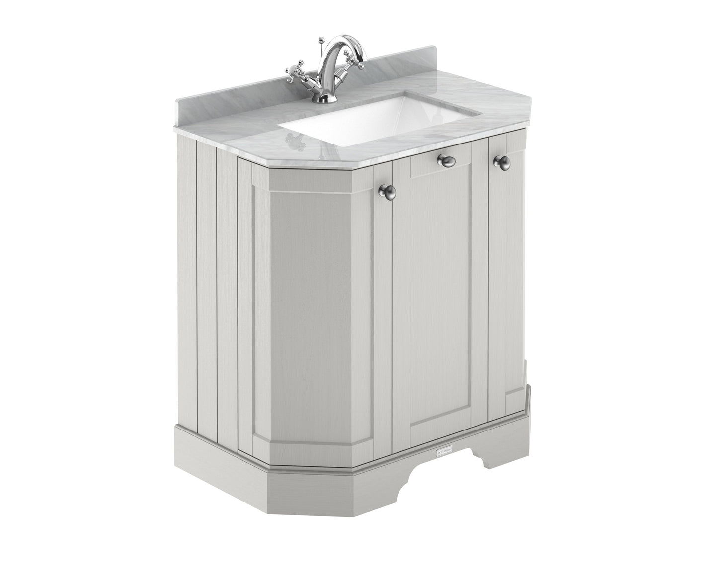 Floor Standing 3 Door Angled Vanity Unit with 1 Tap Hole Grey Marble Top 750mm