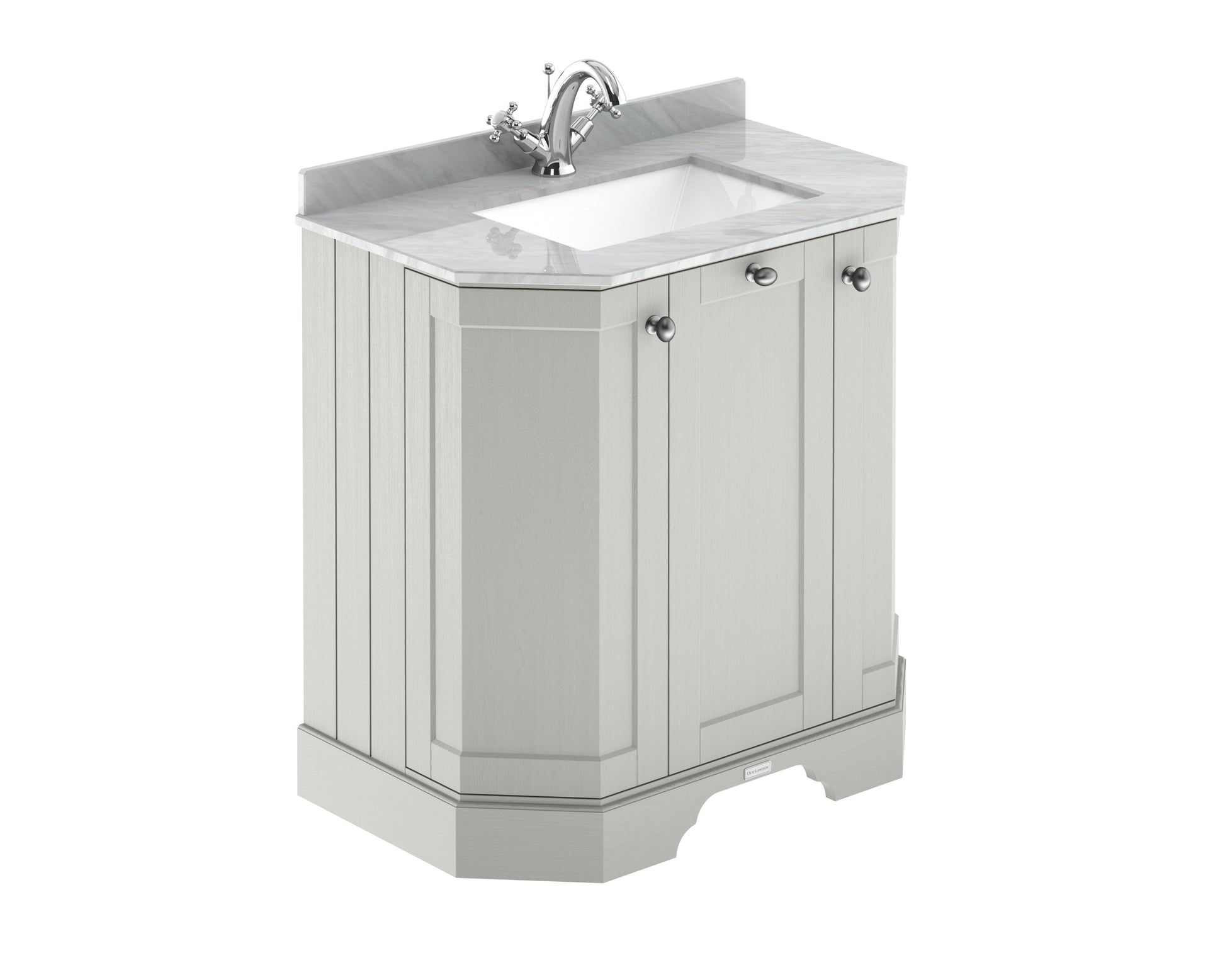 Floor Standing 3 Door Angled Vanity Unit with 1 Tap Hole Grey Marble Top 750mm