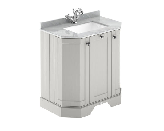 Floor Standing 3 Door Angled Vanity Unit with 1 Tap Hole Grey Marble Top 750mm