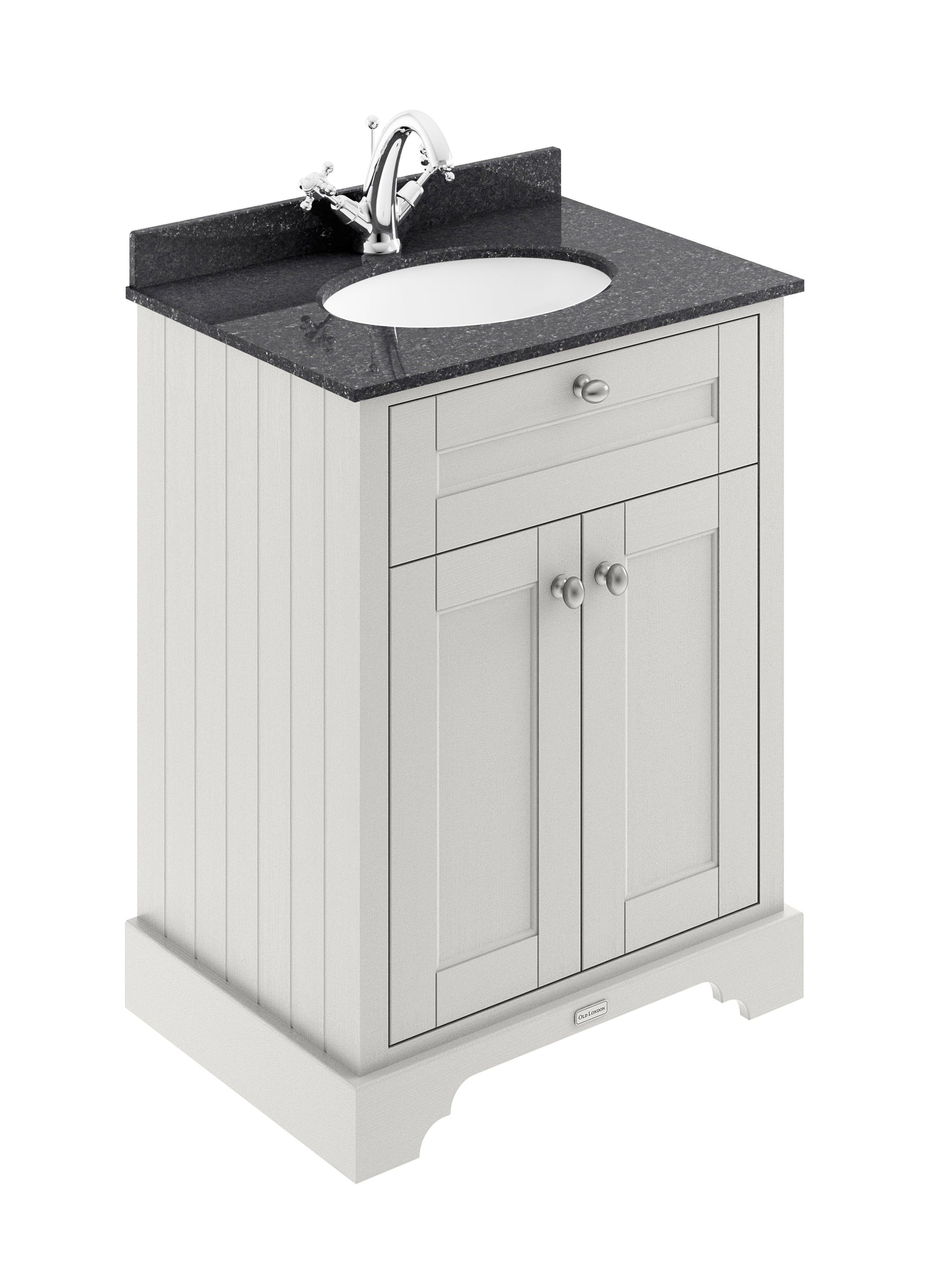 Hudson Reed Old London 600mm Timeless Sand Floor Standing 2 Door Vanity Unit with Black Marble Top Basin