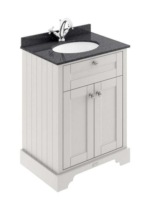 Hudson Reed Old London 600mm Timeless Sand Floor Standing 2 Door Vanity Unit with Black Marble Top Basin