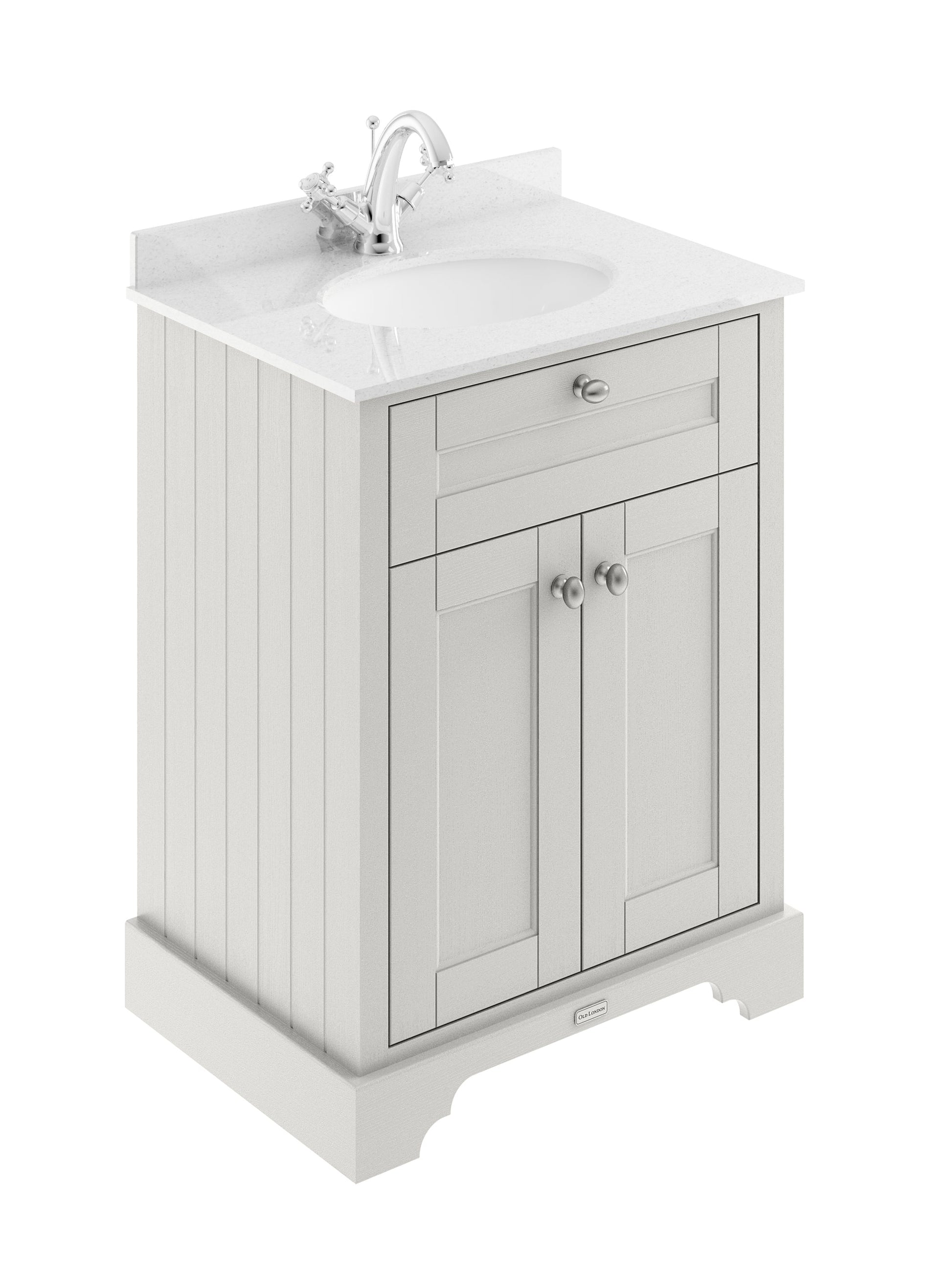 Hudson Reed Old London 620mm Timeless Sand Floor Standing 2 Door Vanity Unit With 1 Tap Hole White Marble Top Basin