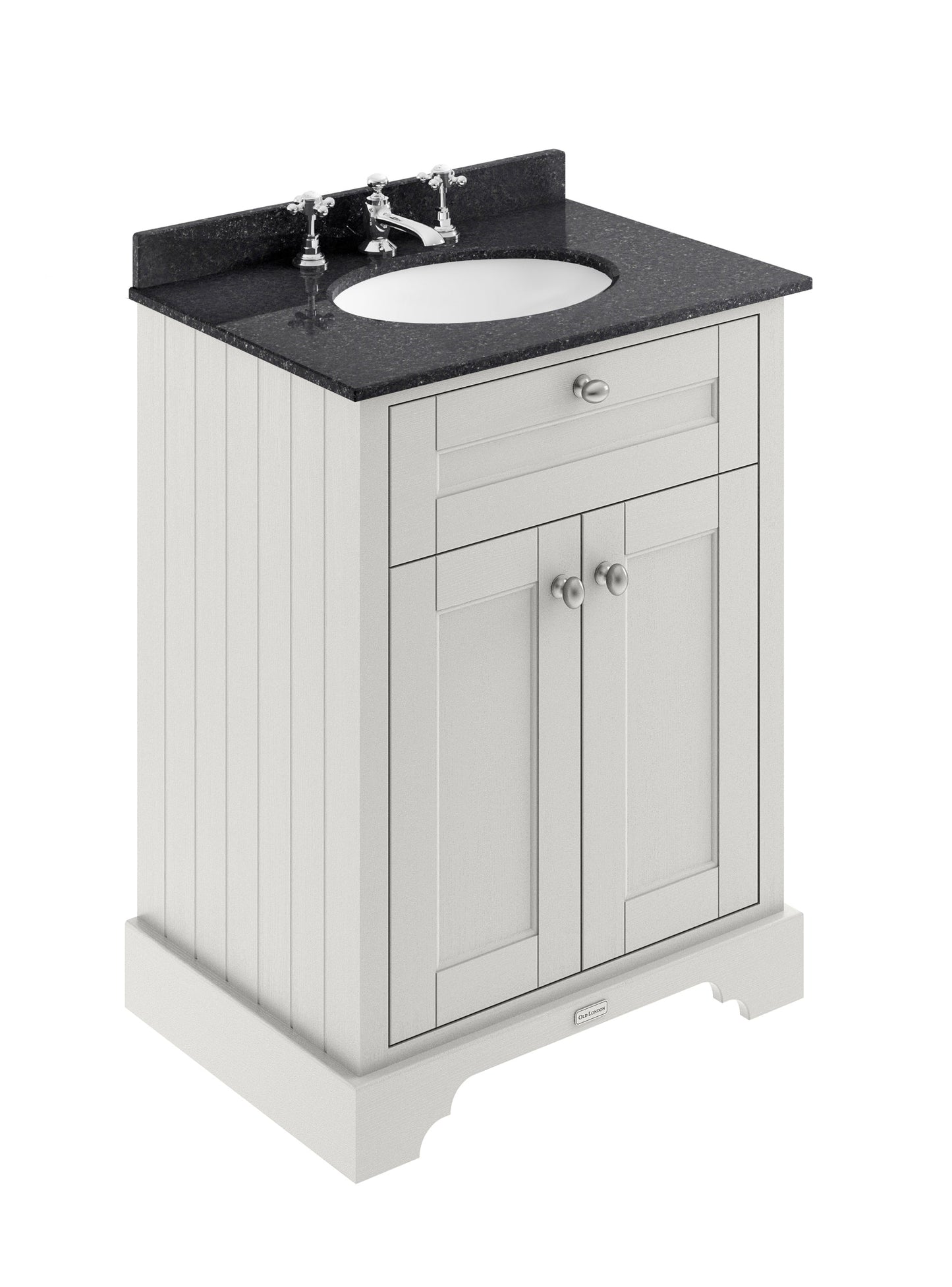 Hudson Reed Old London 620mm Timeless Sand Floor Standing 2 Door Vanity Unit with 3 Tap Hole Black Marble Top Basin