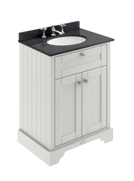 Hudson Reed Old London 620mm Timeless Sand Floor Standing 2 Door Vanity Unit with 3 Tap Hole Black Marble Top Basin