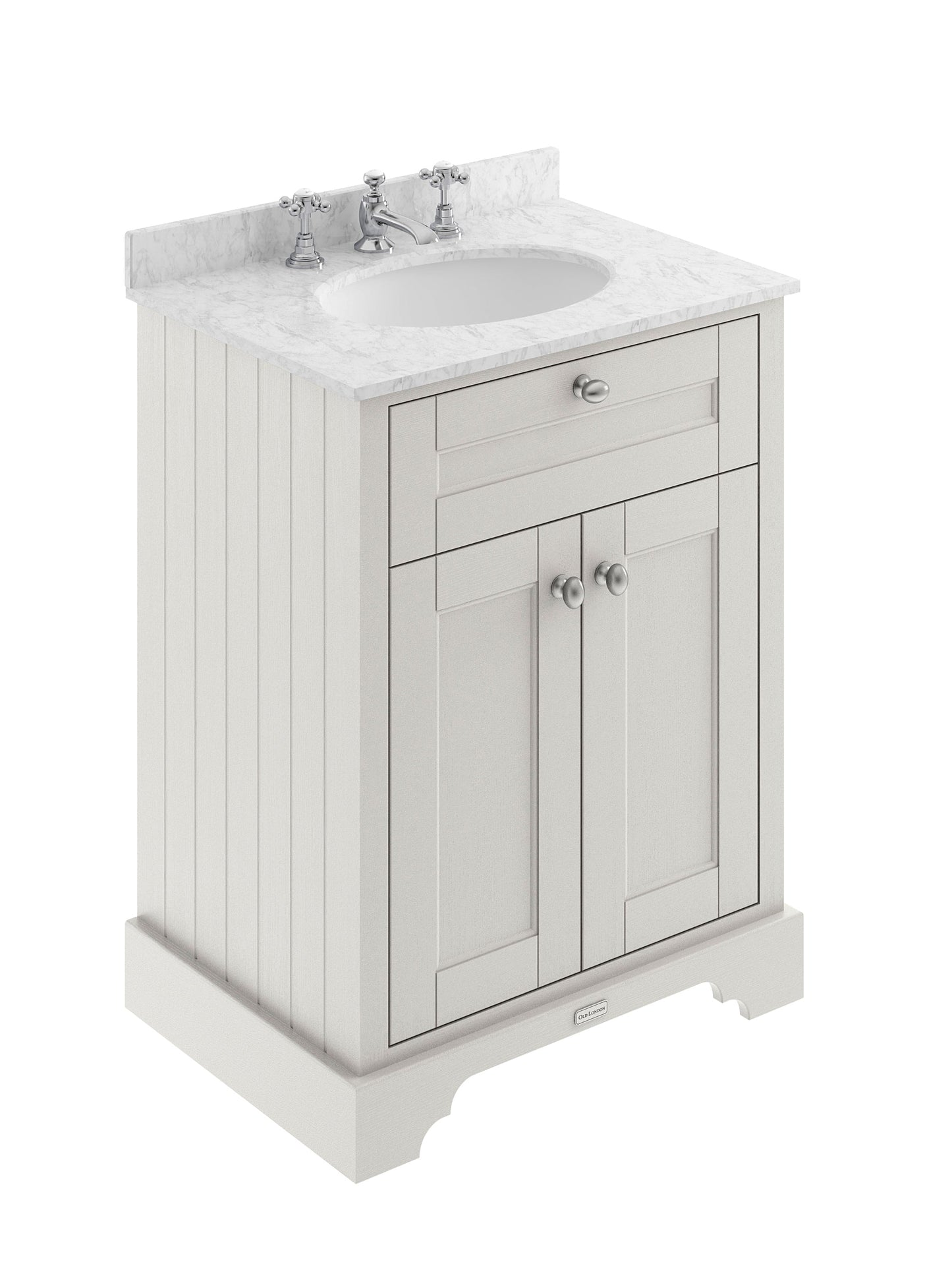 Hudson Reed Old London 600mm Floor Standing Vanity Unit with 3 Tap Hole Grey Marble Top Soft Close Doors