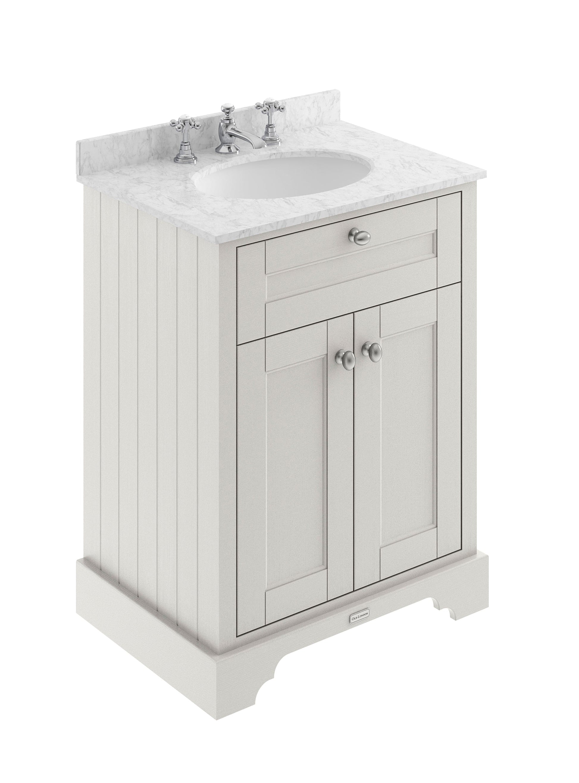 Hudson Reed Old London 600mm Floor Standing Vanity Unit with 3 Tap Hole Grey Marble Top Soft Close Doors
