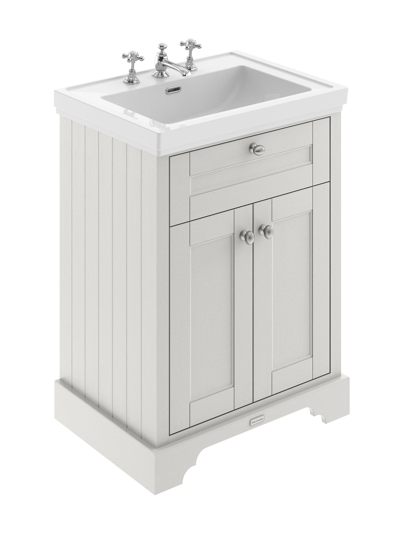 Hudson Reed Old London 600mm Timeless Sand Floor Standing 2 Door Vanity Unit with 3 Tap Hole Fireclay Basin