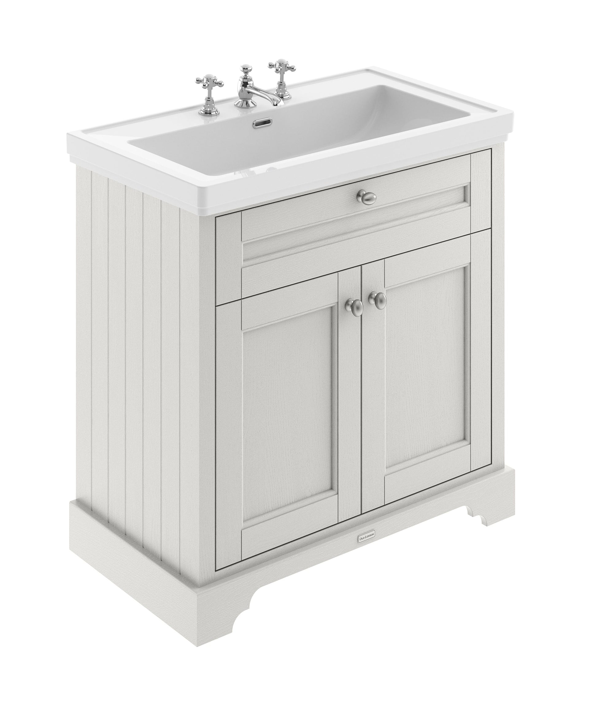 Hudson Reed Old London 800mm Floor Standing 2 Door Vanity Unit With 3 Tap Hole Fireclay Basin