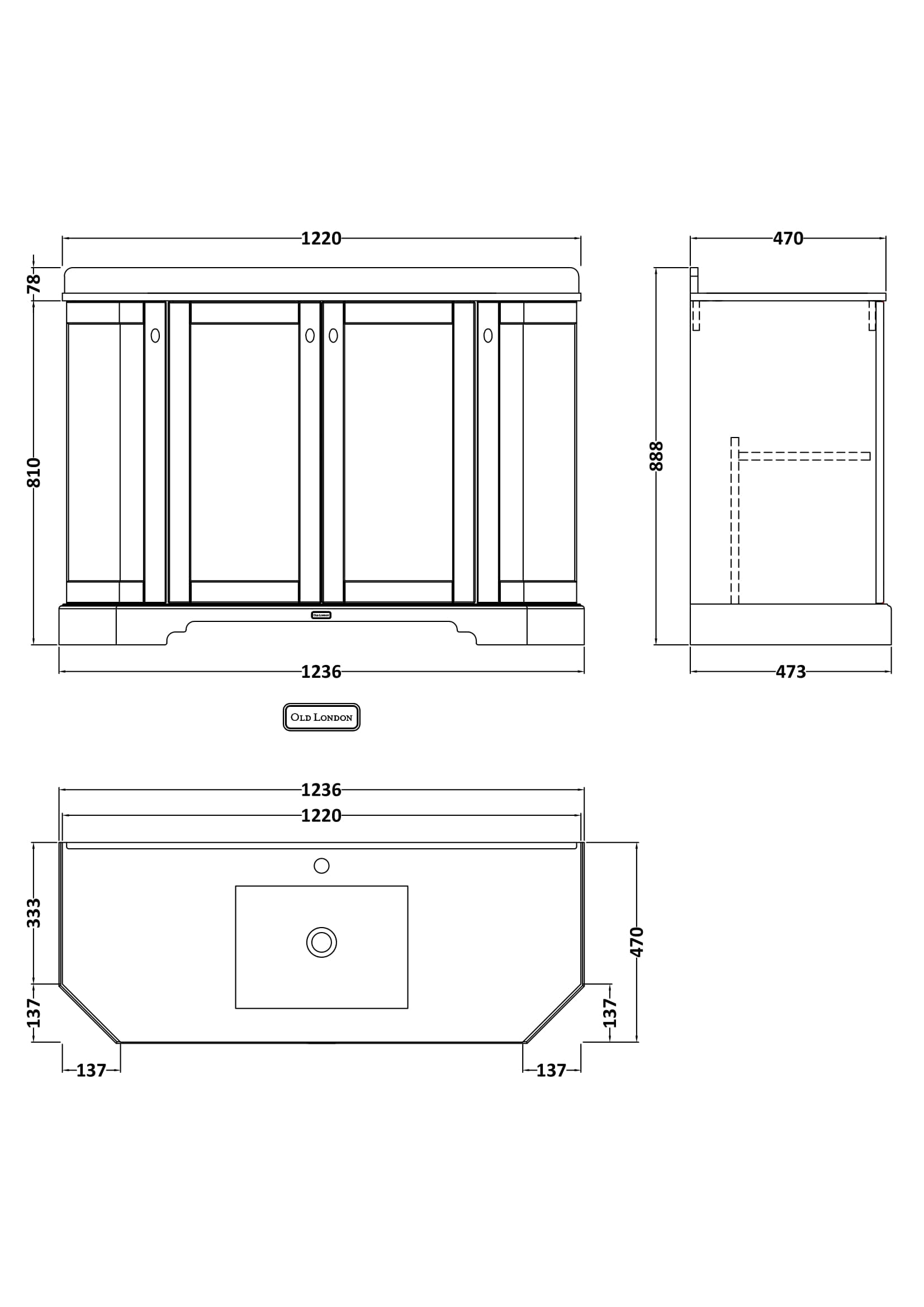 Floor Standing 4 Door Angled Vanity Unit with 1 Tap Hole Grey Marble Top 1200mm