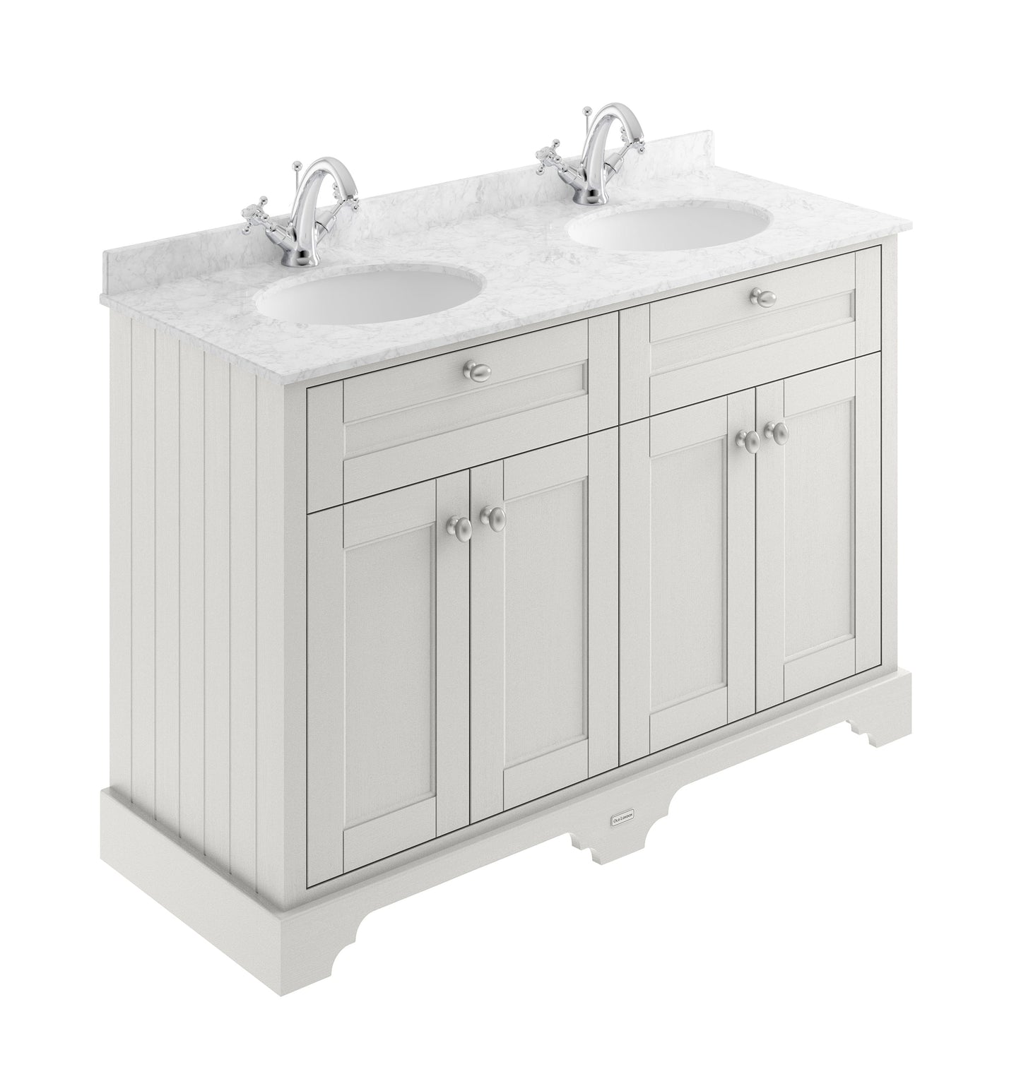 Hudson Reed Old London 1220mm Timeless Sand Floor Standing 4 Door Vanity Unit With Grey Marble Top Double Basin
