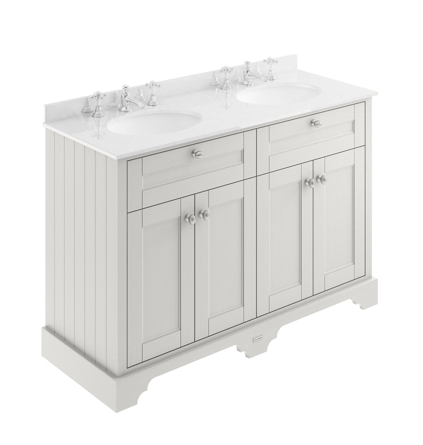 Hudson Reed Old London 1200mm Floor Standing 4 Door Vanity Unit With 3 Tap Hole White Marble Double Basin