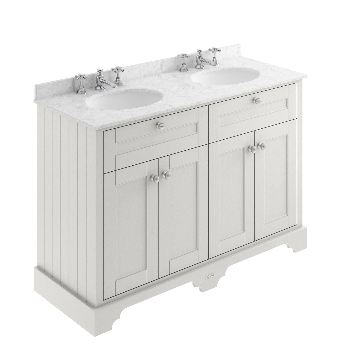 Hudson Reed Old London 1220mm Floor Standing 4 Door Double Basin Vanity Unit with Grey Marble Top