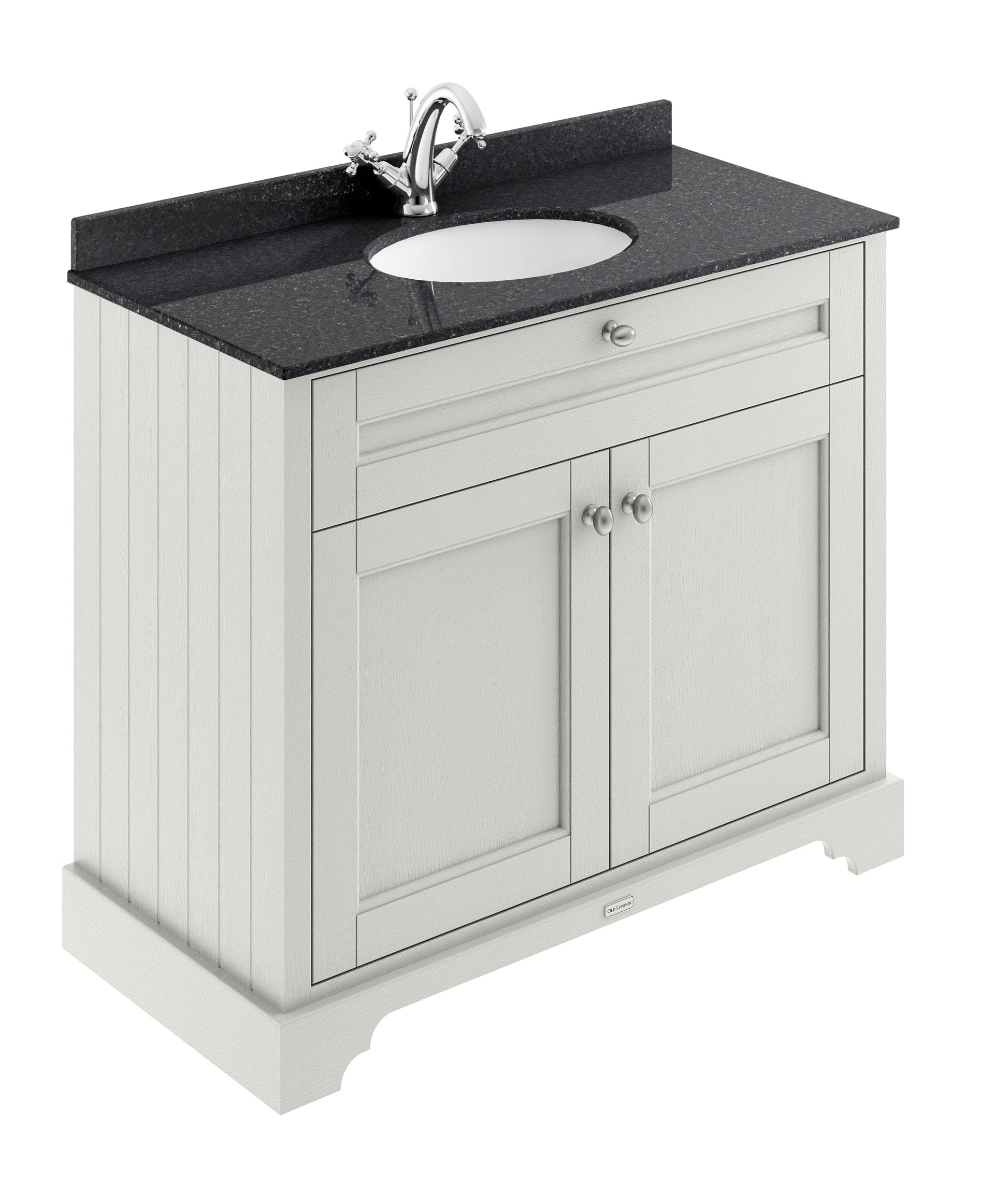 Floor Standing 2 Door Vanity Unit with 1 Tap Hole Black Marble Top 1000mm